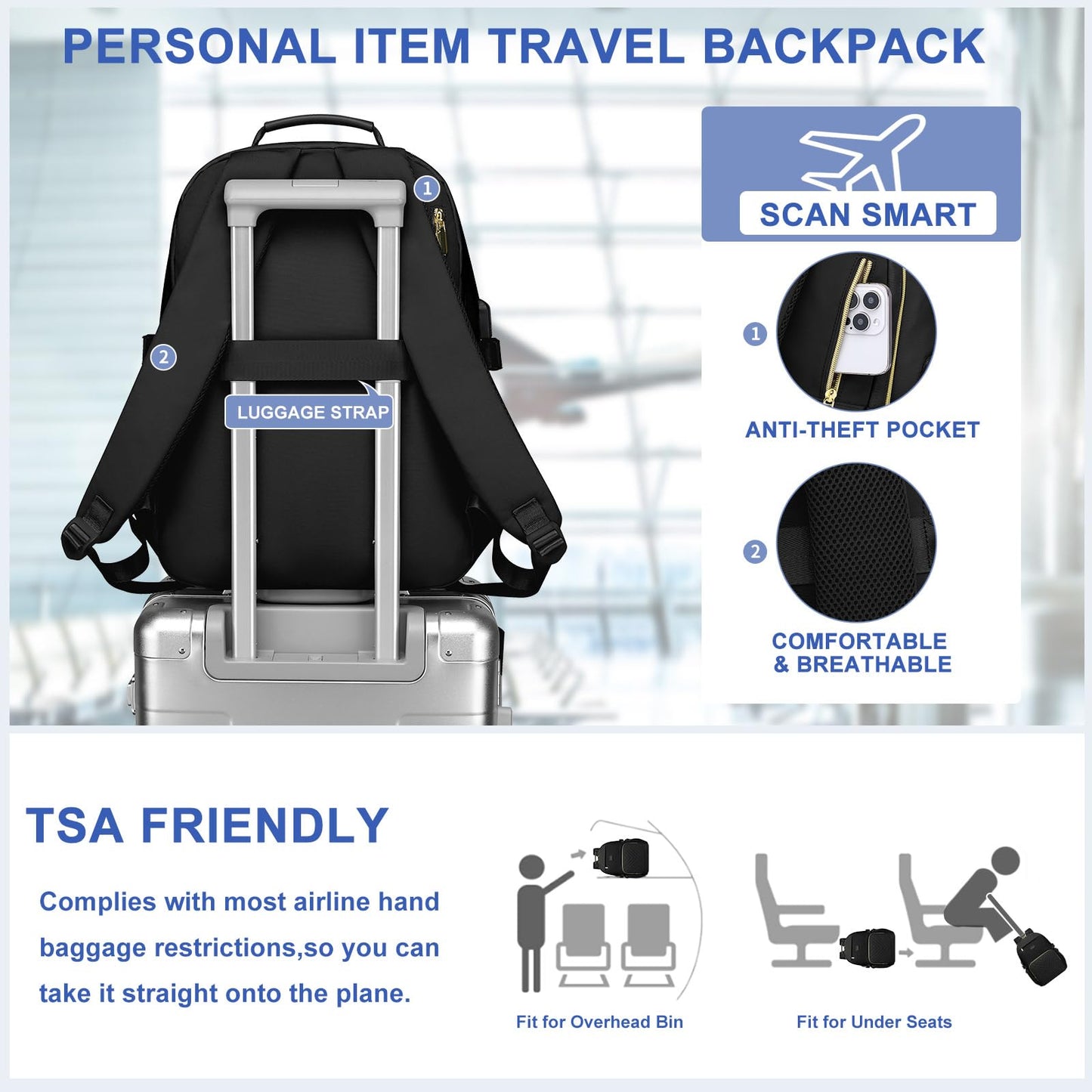 Laptop Backpack for Women Bookbag: 15.6 inch Work School Backpacks with Pouch Pocket for Large Capacity Cup & USB Charger College Book Bag Travel Business Nurse Teacher Bookbags Anti-theft Back Pack