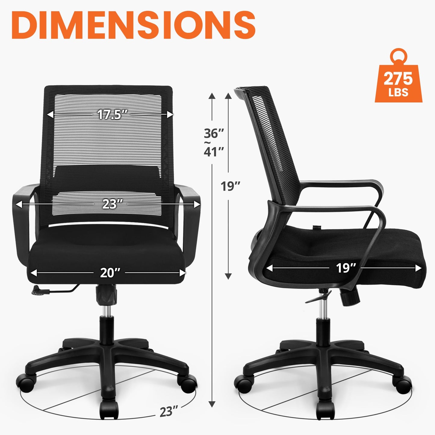NEO CHAIR Office Desk Chair Gaming Computer Chair Ergonomic Mesh Mid Back with Rolling Wheels Lumbar Support Comfy Swivel Adjustable for Home (Black)