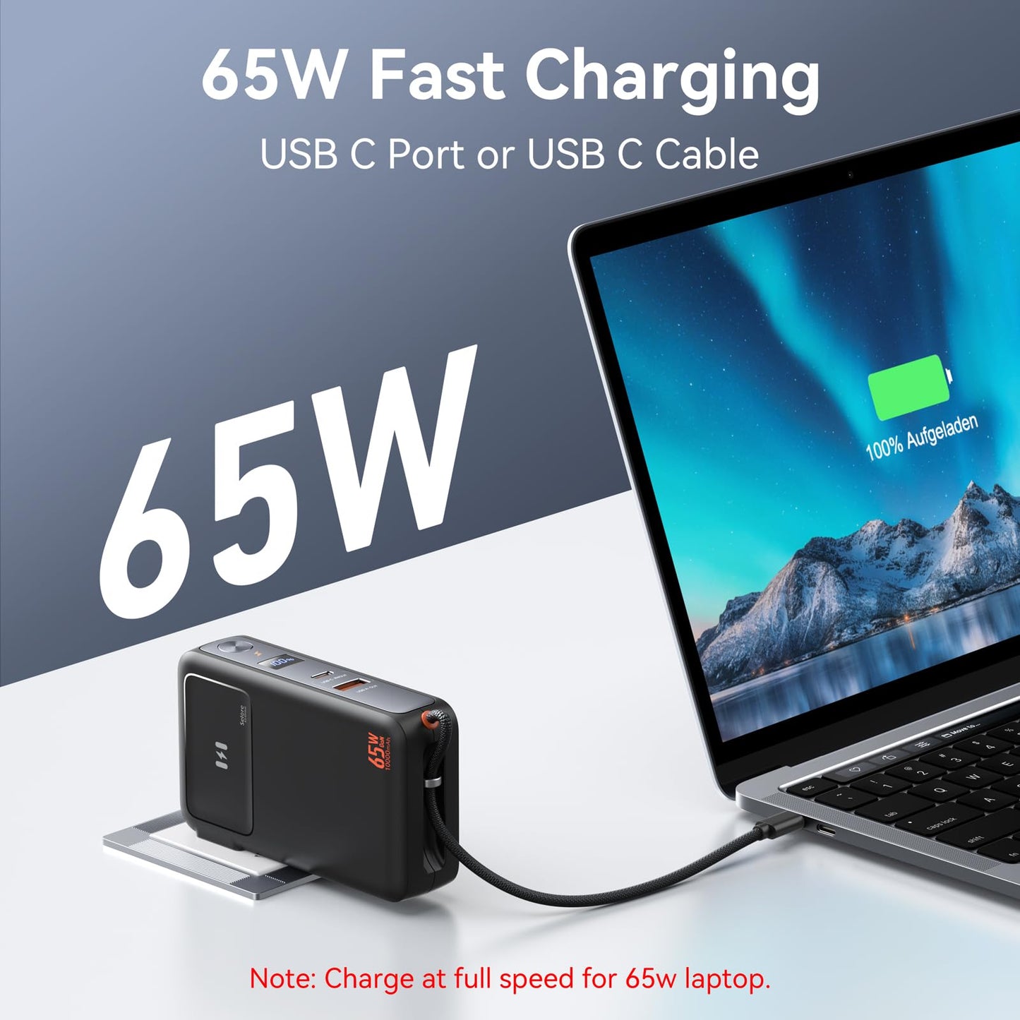 3-in-1 Portable iPhone Charger with 65W AC Wall Plug, 10,000mAh Power Bank with 35W Built-in USB-C Cable, LED Display Battery Pack Fast Charging Compatible with iPhone, iPad, MacBook, Laptop