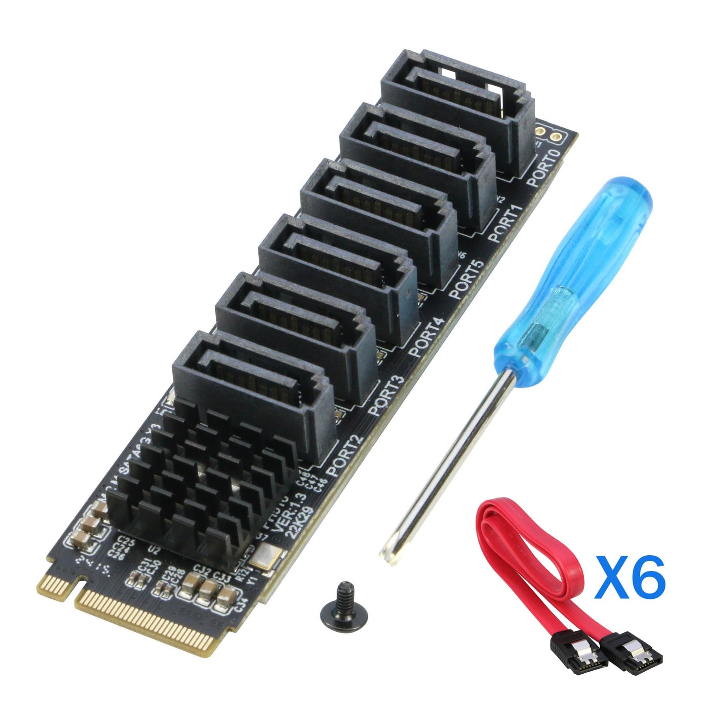 M.2 to SATA 3.0 Adapter [6-Port], RIITOP M.2 NVMe to 6 Ports SATA III Expansion Card Adapter 6Gbps with Chipset ASM1166