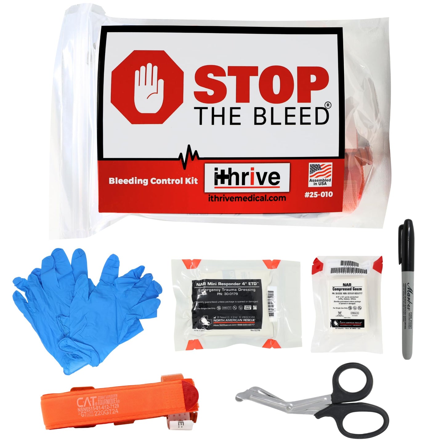 iThrive Medical - Stop The Bleed Trauma Kit - Bleeding Control Kit with CAT Tourniquet & Trauma Shears - Emergency First Aid Kit - Complete Individual First Aid Set (7 Pieces)