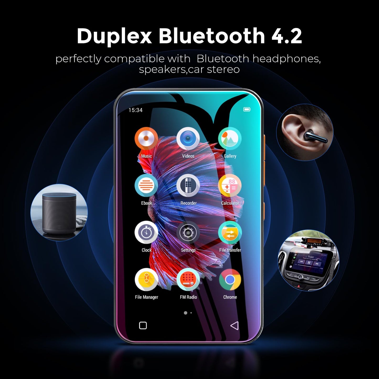72GB WiFi Mp3 Player with Bluetooth, TIMMKOO 4.0" Full Touch Screen Mp3 Mp4 Player with Speaker, Portable HiFi Digital Music Player with FM Radio,Recorder, Ebook,Clock, Browser (Black)