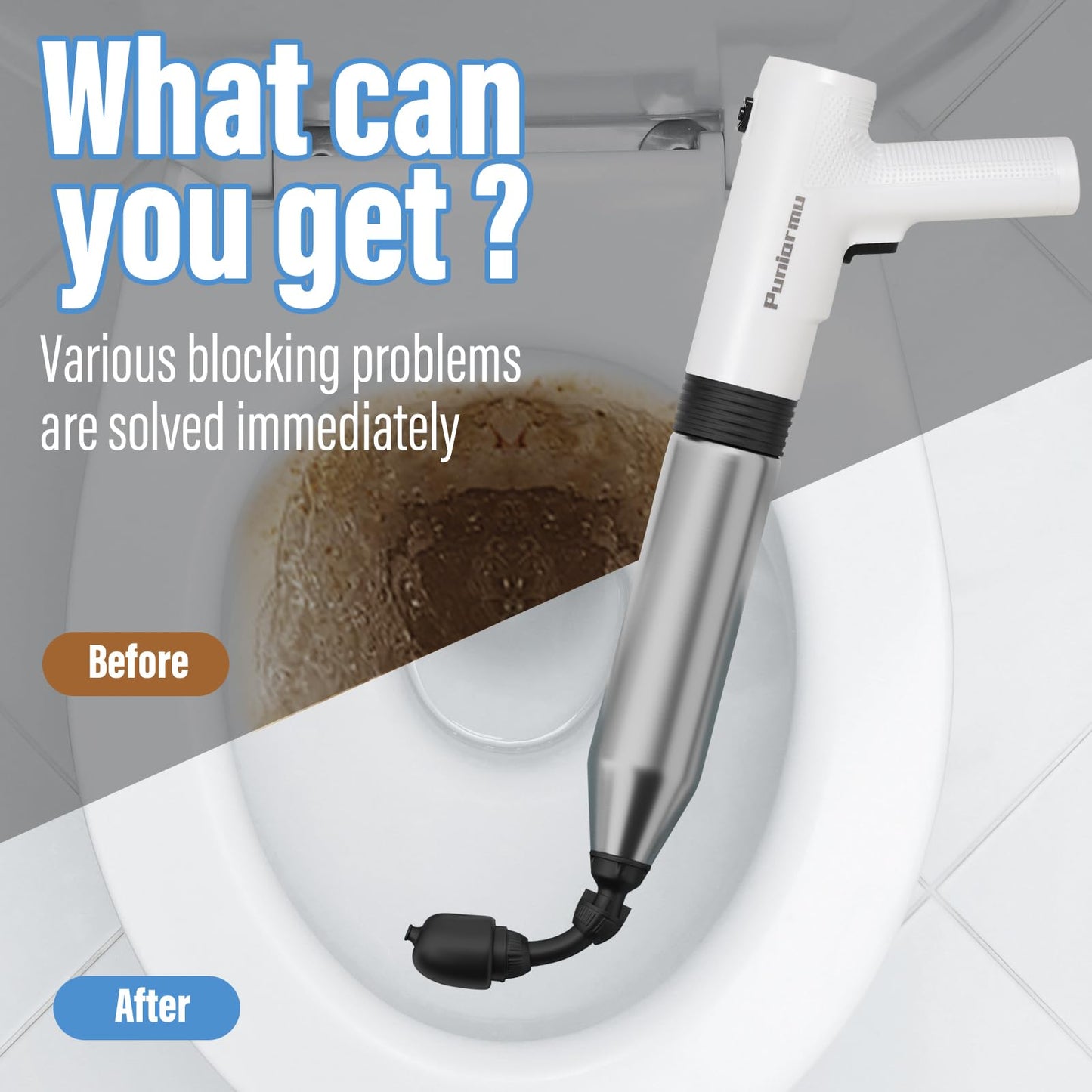 Puniarmu Electric Toilet Plunger,Unclog In One Shot,Remover For Bathroom,Kitchen Pipes Clog,High Pressure Air Plungers For Bathroom Heavy Duty (White)