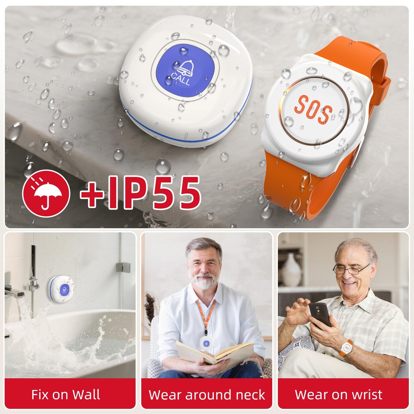 CallToU Wi-Fi Wireless Caregiver Pager Call Button for Elderly at Home, APP Emergency Alert for Seniors, Patients, and The Disabled (TY01WH-US 2-1)