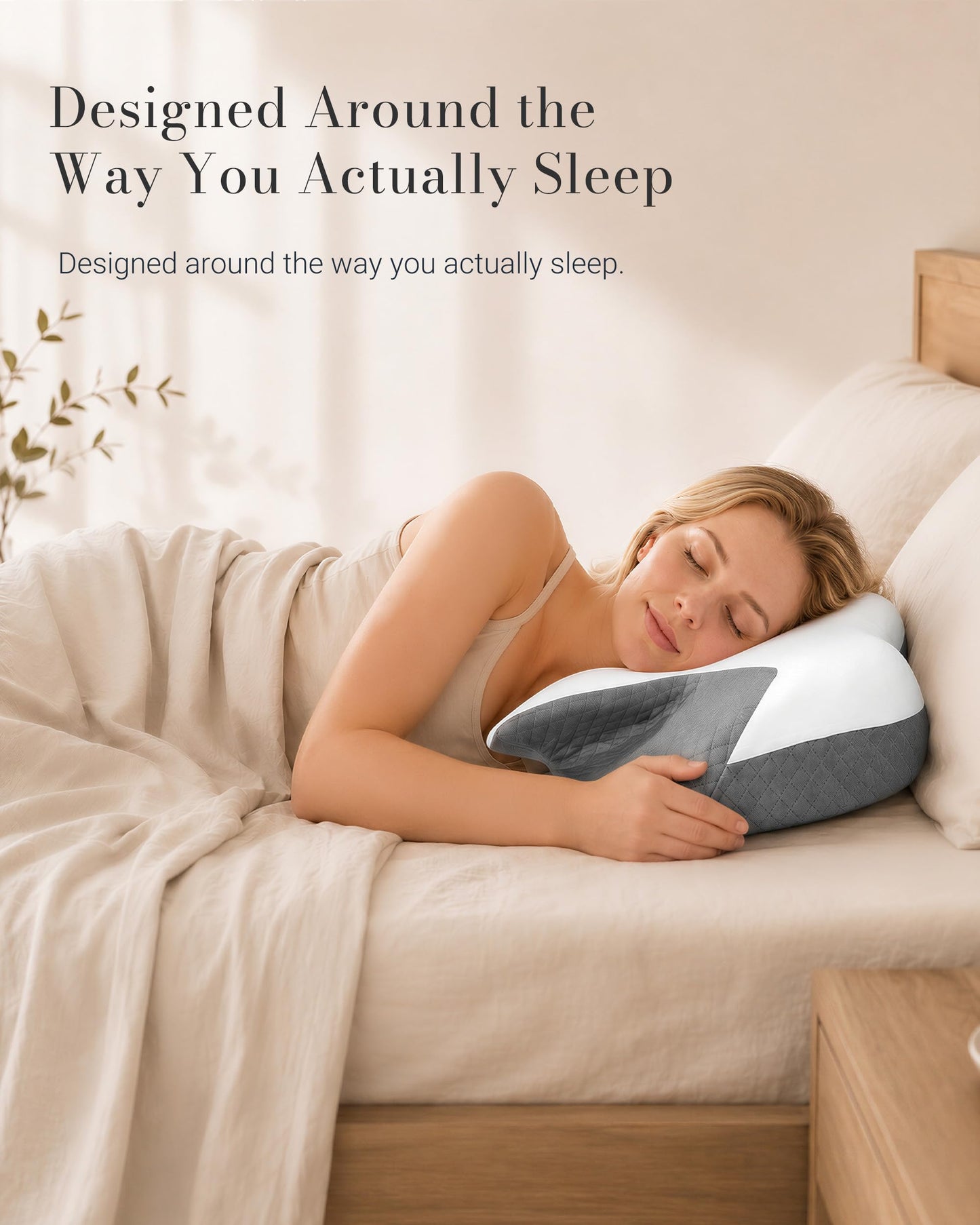 JKNJKN Cervical Neck Pillow for Neck Support, Orthopedic Memory Foam Pillow with Dual Height 4.3" & 5.1" Loft, Cooling Butterfly Contour with Arm Rest for Side and Back Sleepers