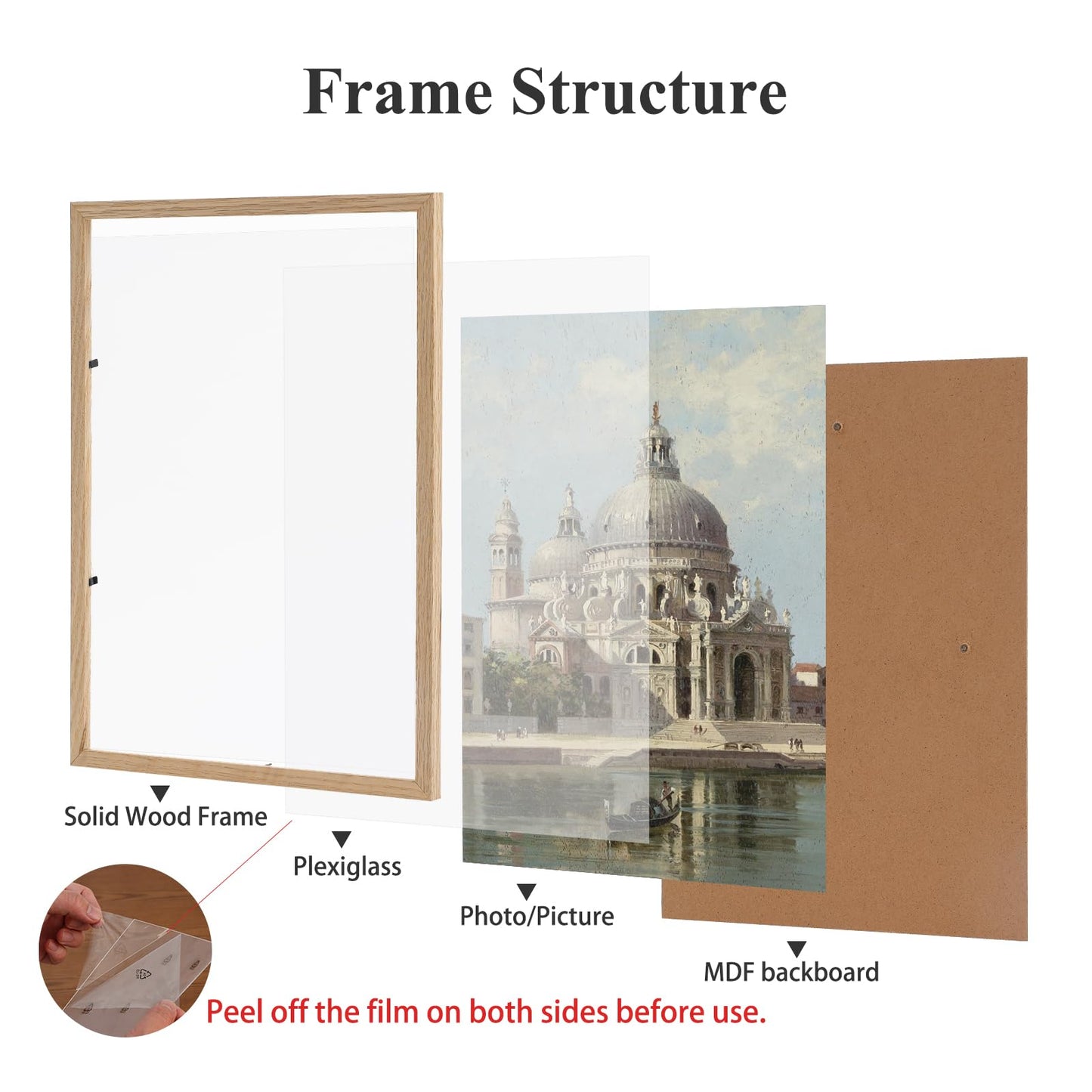 LYYYXGYP 8x10 Wood Picture Frame Set of 6 Wooden Photo Frame Natural Solid Oak Wood Grain Beige Frame with glass for Wall Hanging and Tabletop Display