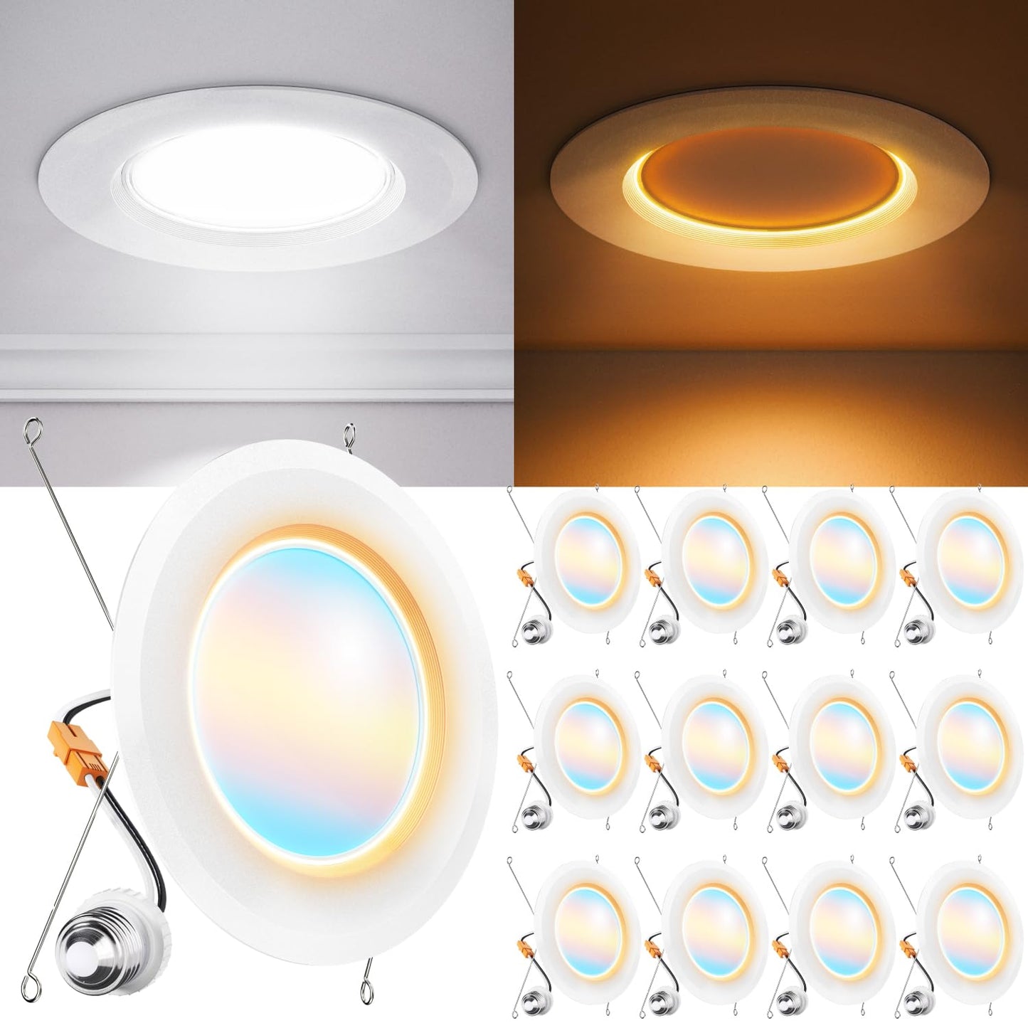Sunco 12 Pack 6 Inch LED Recessed Lighting Retrofit with Night Light, 2700K/3000K/4000K/5000K/6000K Selectable, Dimmable Can Lights, 12W, 1000LM, Damp Rated, Retrofit Installation - ETL.
