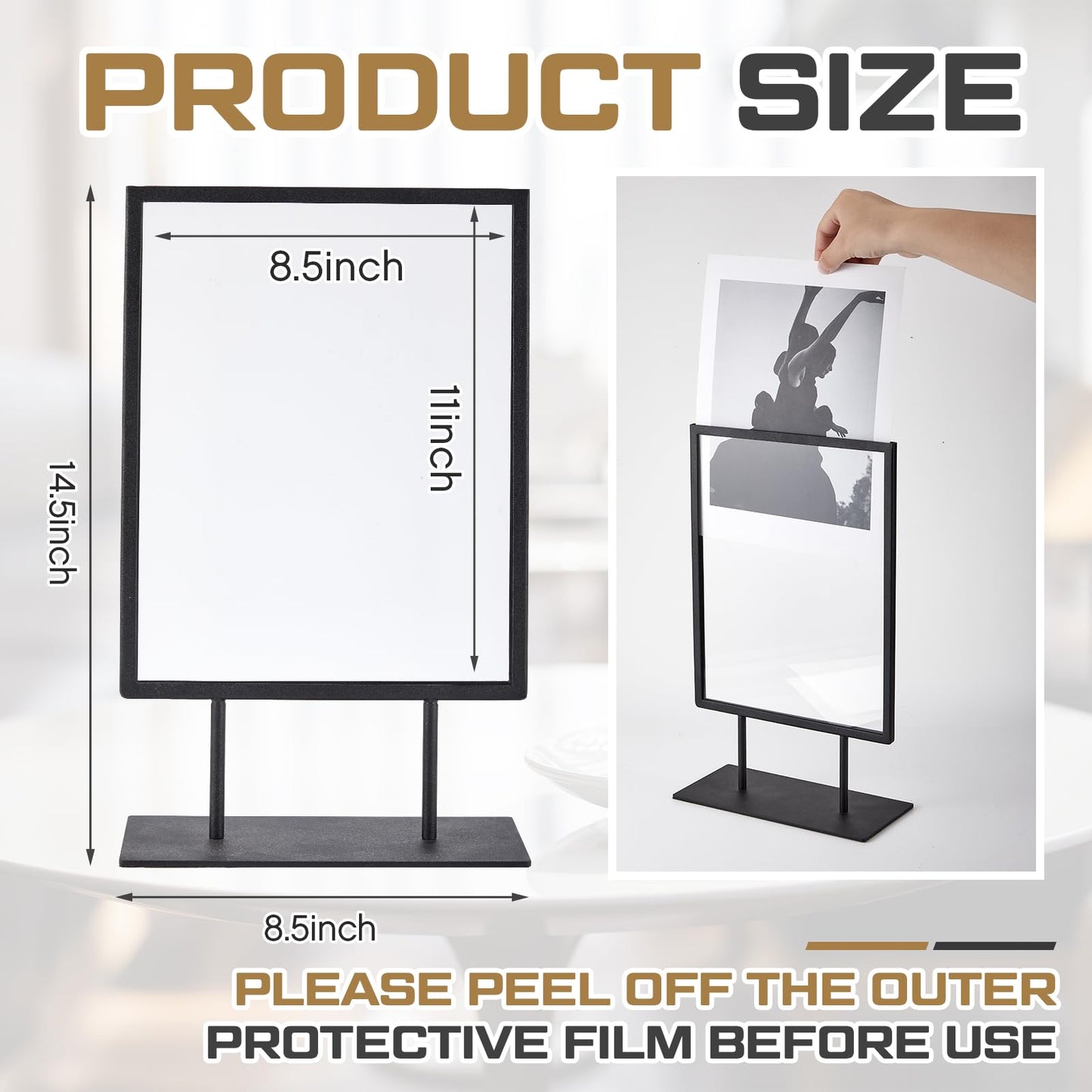 Zhengmy Tabletop Sign Holder with Flat Base Double Sided Countertop Sign Holder 11" x 8.5" Vertical Desktop Display Stand Metal Poster Display Stand for Office Store Restaurant Hotels, Black