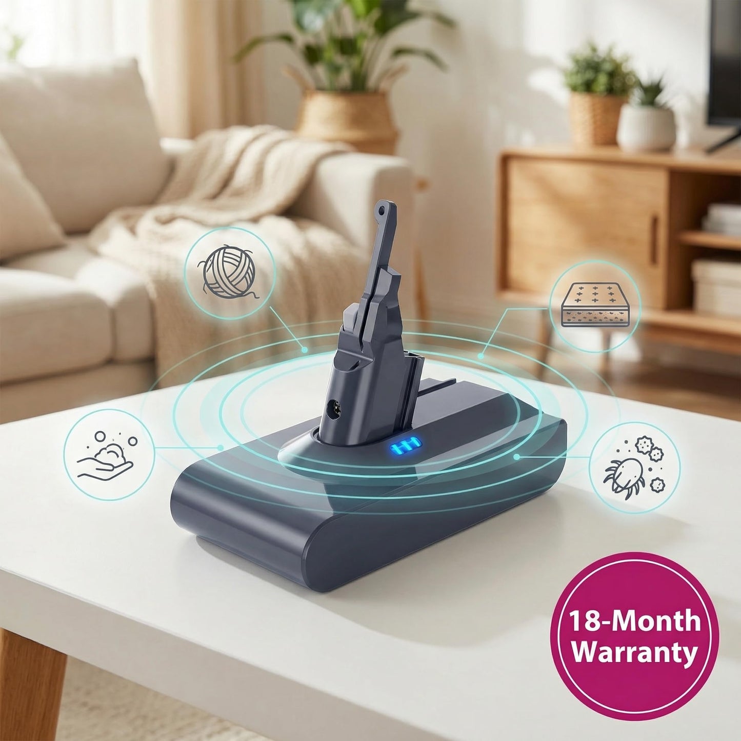 9000mAh Upgraded V8 Replacement Battery Compatible with Dyson V8 Cordless Vacuum, Fits V8 Plus/Animal/Absolute/Motorhead, SV10, SV25 & More Models - High Capacity Lithium Battery Pack, 80 Min Runtime