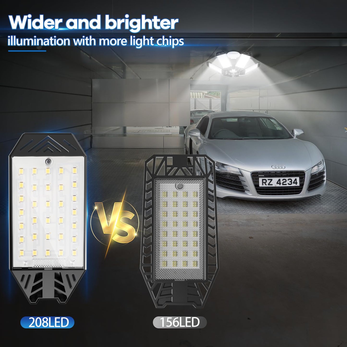XINGHUANLIT Garage Lights 6 Pack - 200W 20000LM Garage Lights Ceiling LED 6500K, Screw in Shop Lighting with 6+1 Adjustable Panels for E26/E27 Bulb Socket, for Workshop Basement Barn