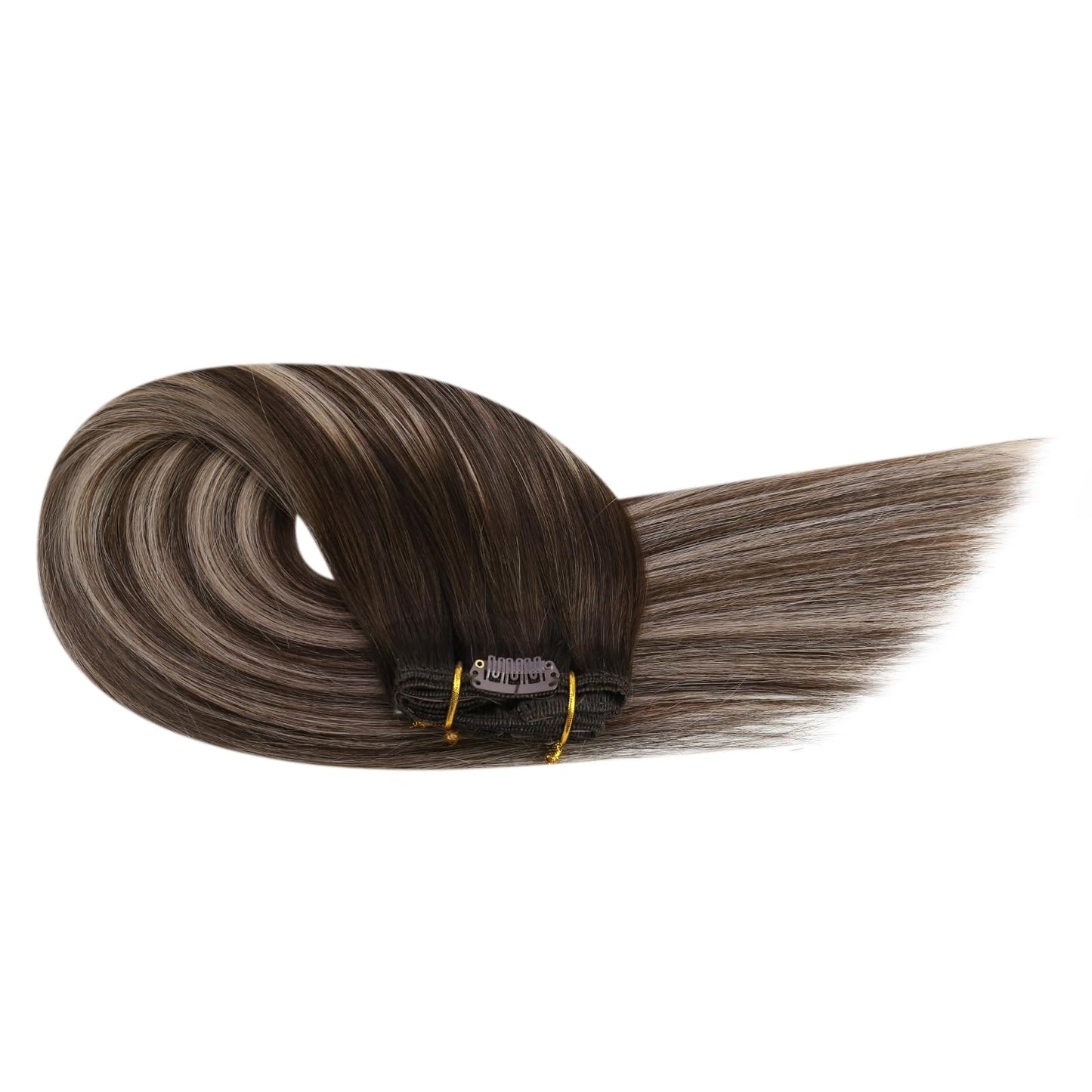 Ugeat Clip in Hair Extensions Real Human Hair Balayage Dark Brown Ombre Ash Brown Hair Extensions Real Human Hair Clip ins Thick Clip in Hair Extensions 16 Inch 7pcs 120g