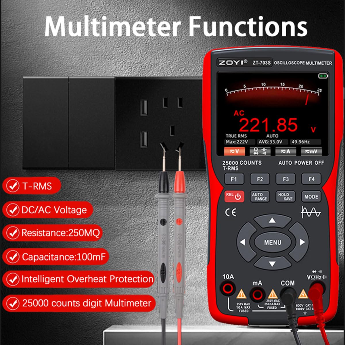 3 in 1 Handheld Oscilloscope Automotive Dual Channel 50MHz with Digital Multimeter and Signal Generator