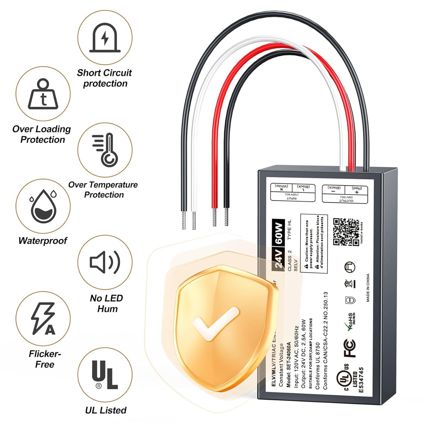 Dimmable LED Driver, Triac ELV/MLV LED Transformer Compatible with Lutron&Leviton Switches, Dimmable Led Power Supply for LED Light Stirps, Smooth Flicker Free Dimming (60W24V, 2)