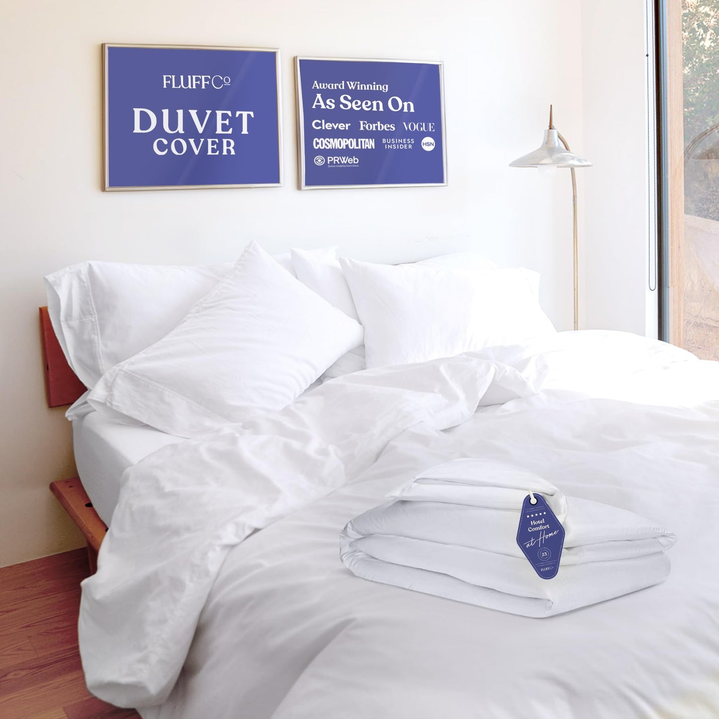 Fluffco Queen Size Luxury Duvet Cover - Hotel Collection Bedding Duvet Covers - Made from 100% Cotton - Zipper Enclosed Quilt Cover with Cooling Effect - Machine Washable White Bedspread - 91" x 91"