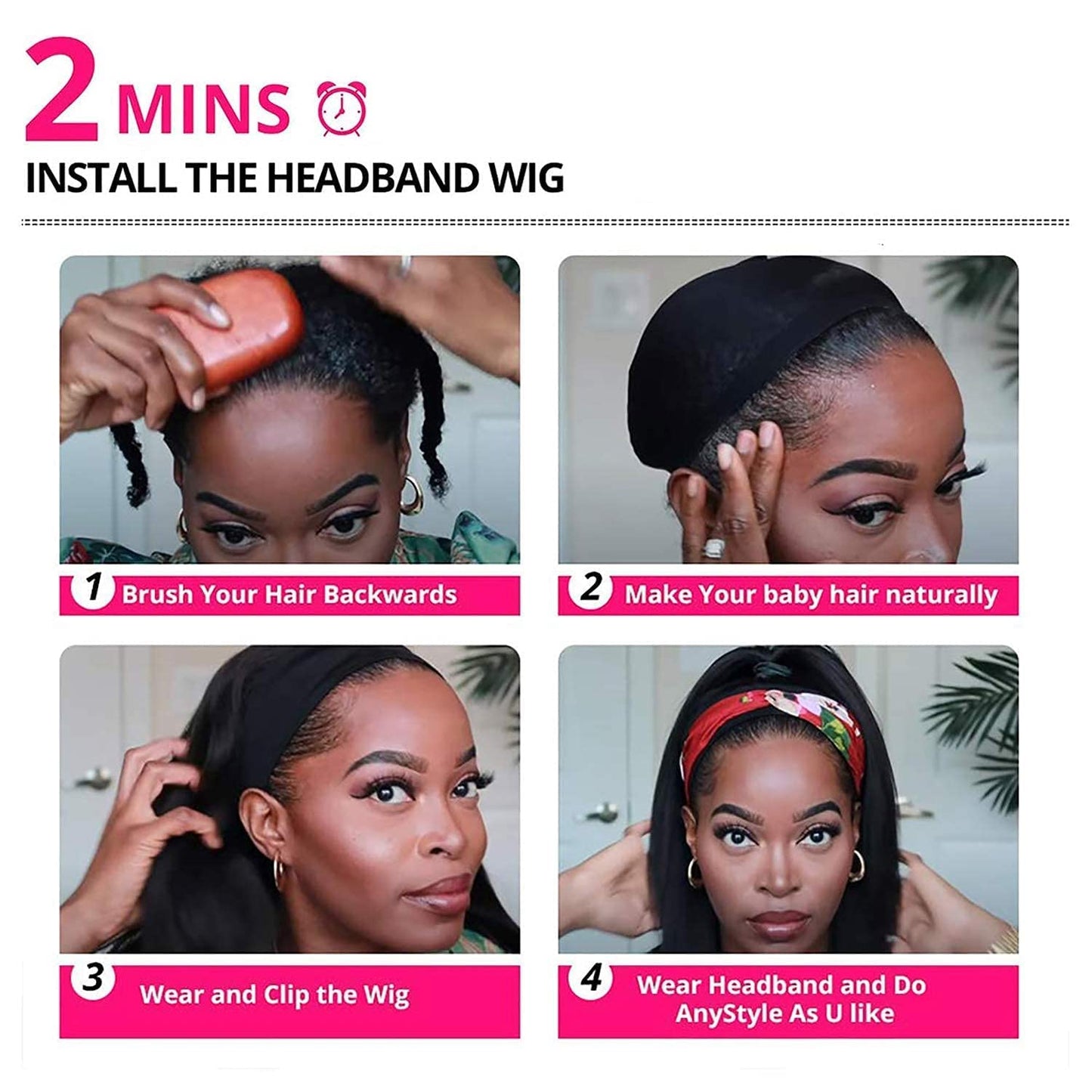 TNICE Headband Wig Human Hair Straight 24 Inch Headband Wigs for Black Women Glueless None Lace Front Human Hair Headband Wig Brazilian Virgin Hair Wear and Go Wigs 150% Density Wigs Natural Black