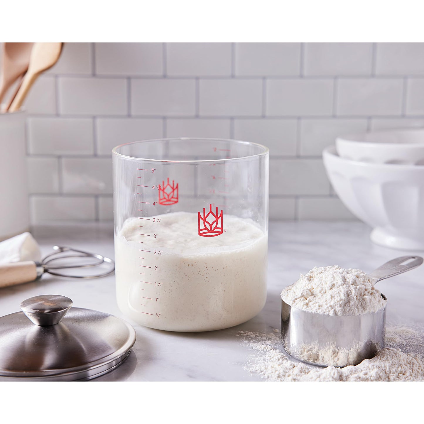 King Arthur Baking Company Glass Sourdough Crock with Lid, 1.5-Quart Capacity
