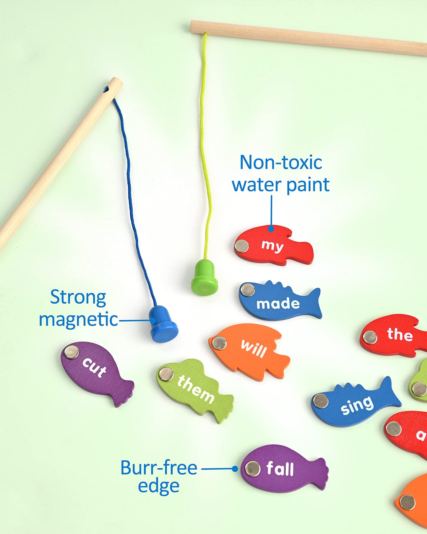 Coogam Wooden Magnetic Fishing Sight Words Game Learning Dolch Word Flashcards Montessori Educational Toy for Preschool Kids