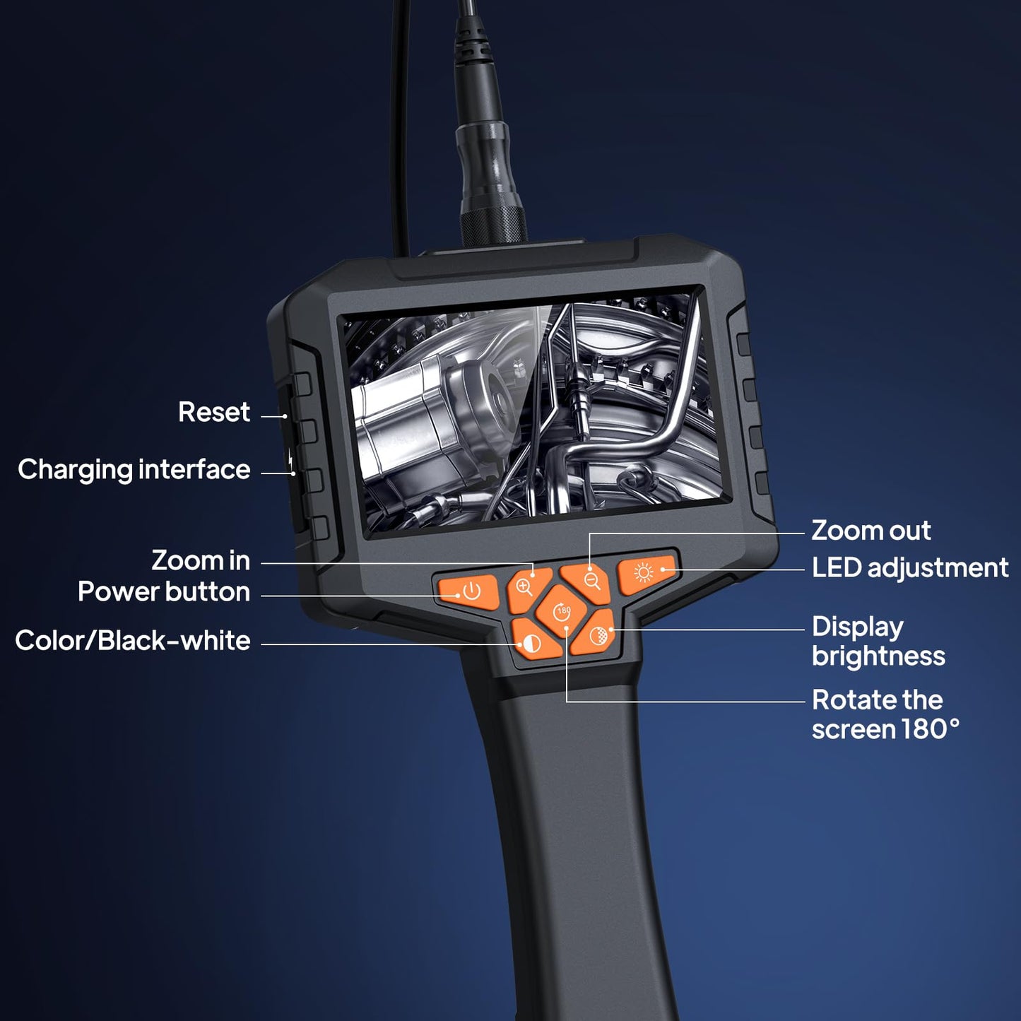 50FT Endoscope Camera with Light, Ginocaco 4.3'' HD 1080P Borescope Inspection Camera with 8 Adjust LED Lights, Semi-Rigid Cable, IP67 Waterproof Scope for HVAC Tool, Gadget Gift for Men