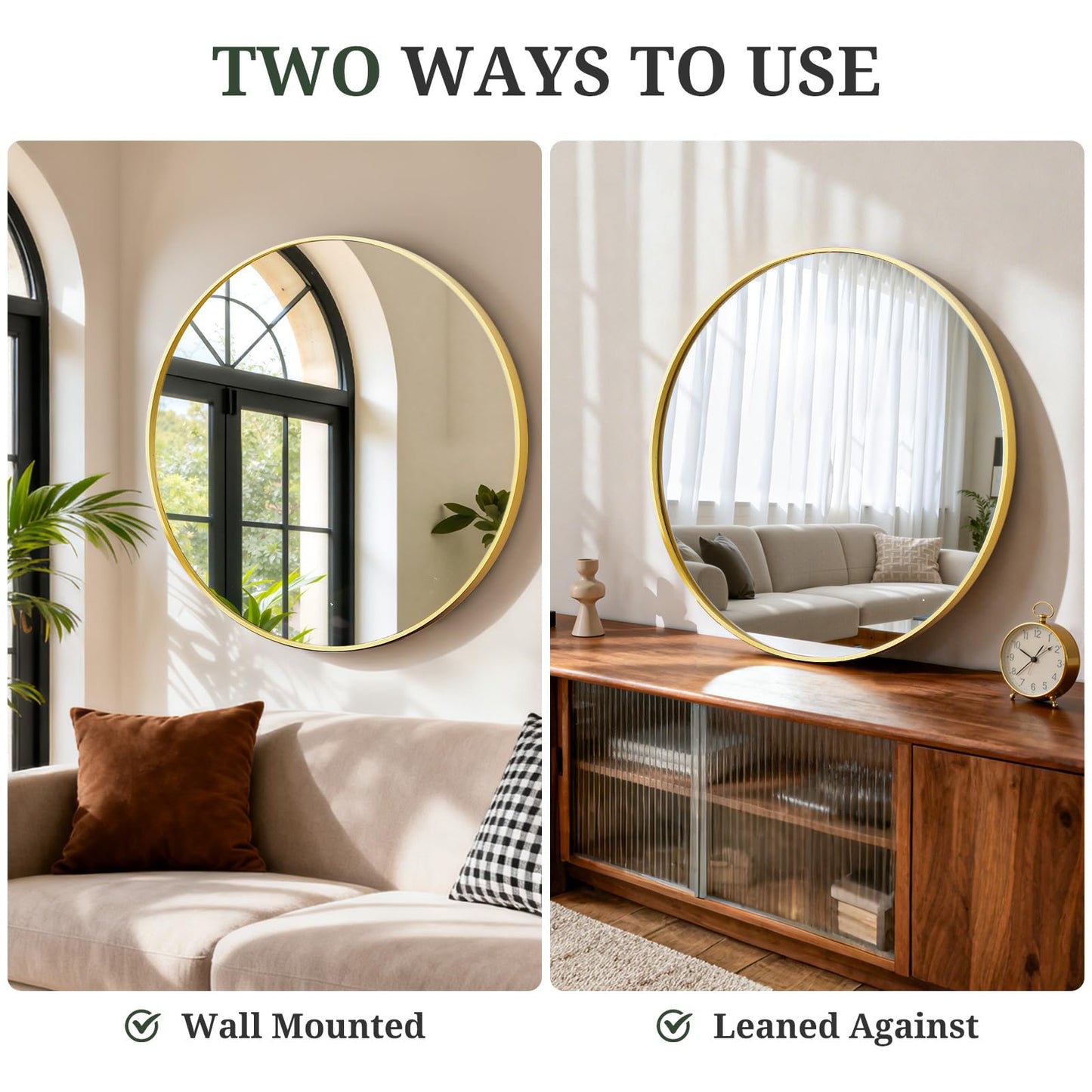 Round Wall Mirror 30 Inch Gold Vanity Mirror with Metal Frame, Modern Circle for Bathroom, Entryway, Bedroom, Living Room, Wall Mounted Decorative Mirrors