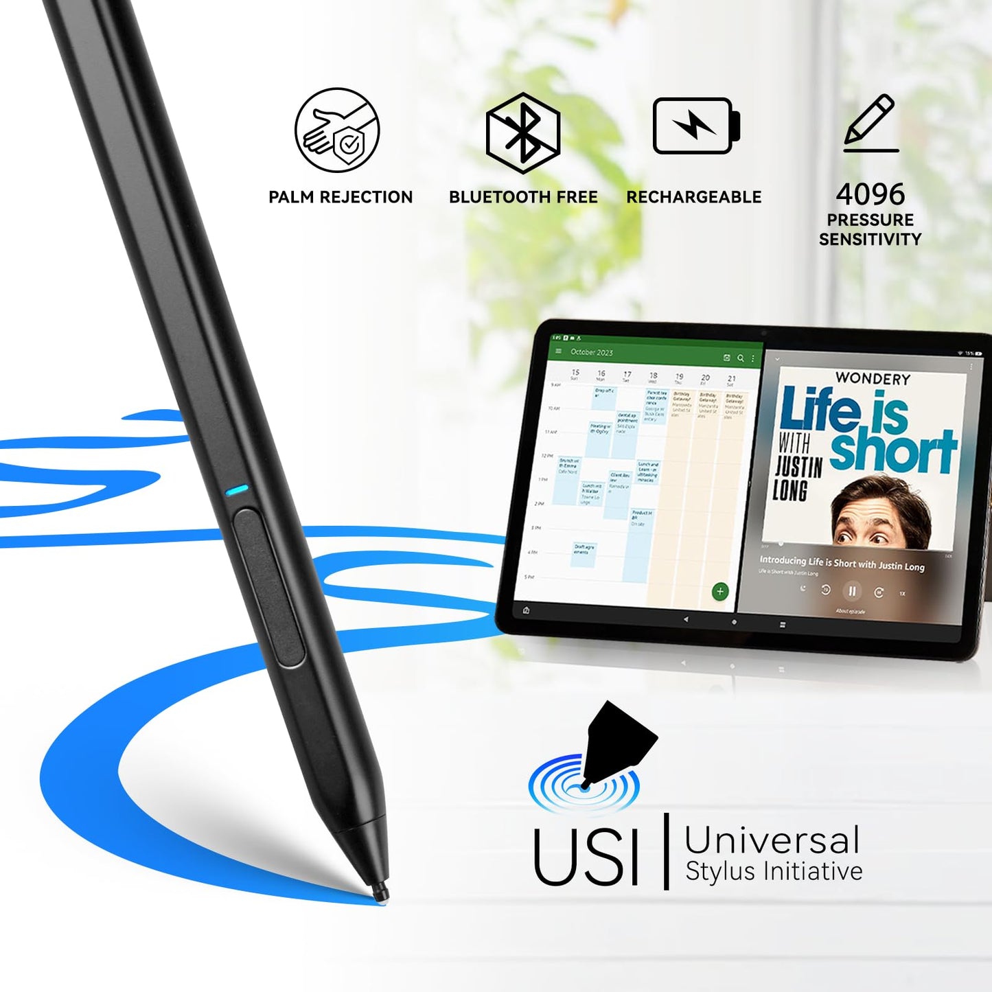 Fire Max 11 Stylus Pen,USI 2.0 Certified Stylus Pencil for Amazon Fire Max 11 Tablet & Amazon Fire HD 10 (13th Gen, 2023 Release),Palm Rejetion 4096 Pressure Pen for Lenovo Chromebook Duet Tablet