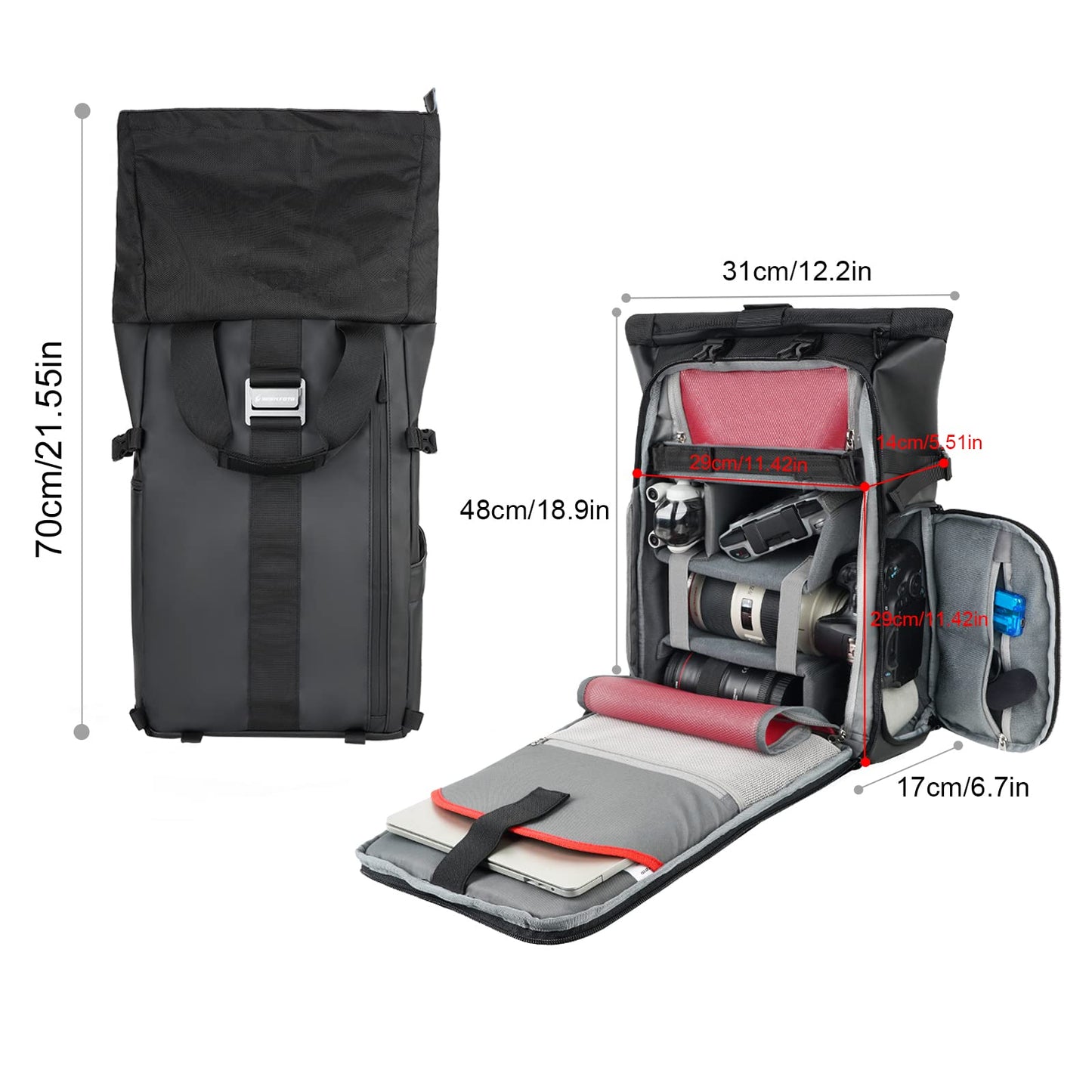 Besnfoto Camera Backpack Waterproof Camera Bag for Photographer DSLR SLR Mirrorless with Laptop Compartment and Rain Cover
