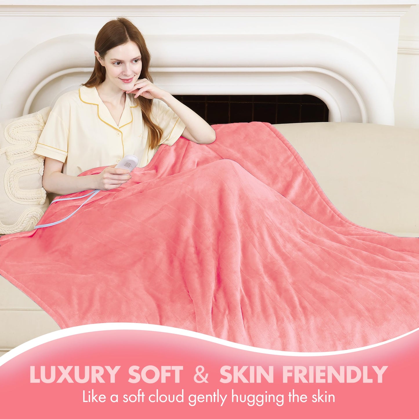 VELLUBAM Electric Blanket Full Size - 72"x84" Fluffy Ultra Soft Flannel Heated Blanket with 6 Heating Levels & 10 Hours Adjustable Timer, Machine Washable (Pink)