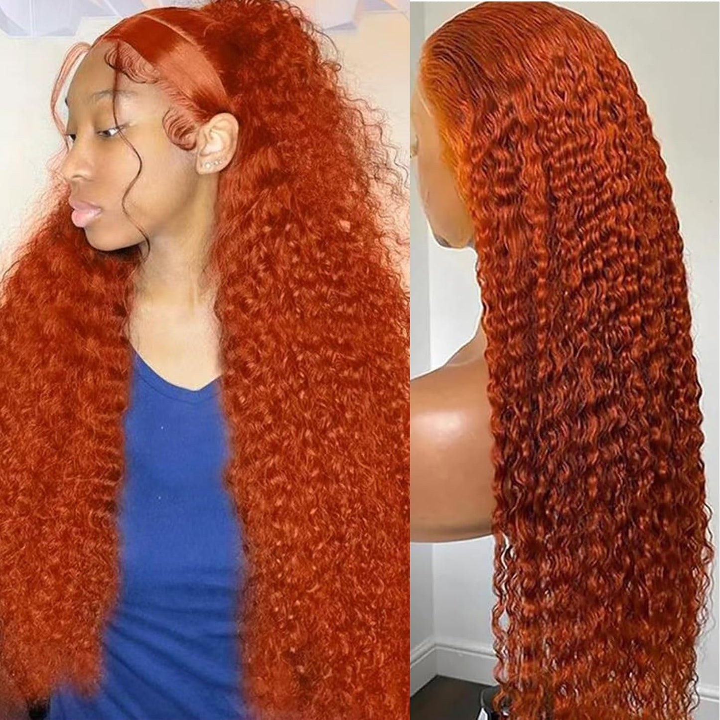 30 Inch Human Hair Lace Front Wig - Deep Wave, Curly & Wavy Styles - 13x6 Density - Orange Ginger Color