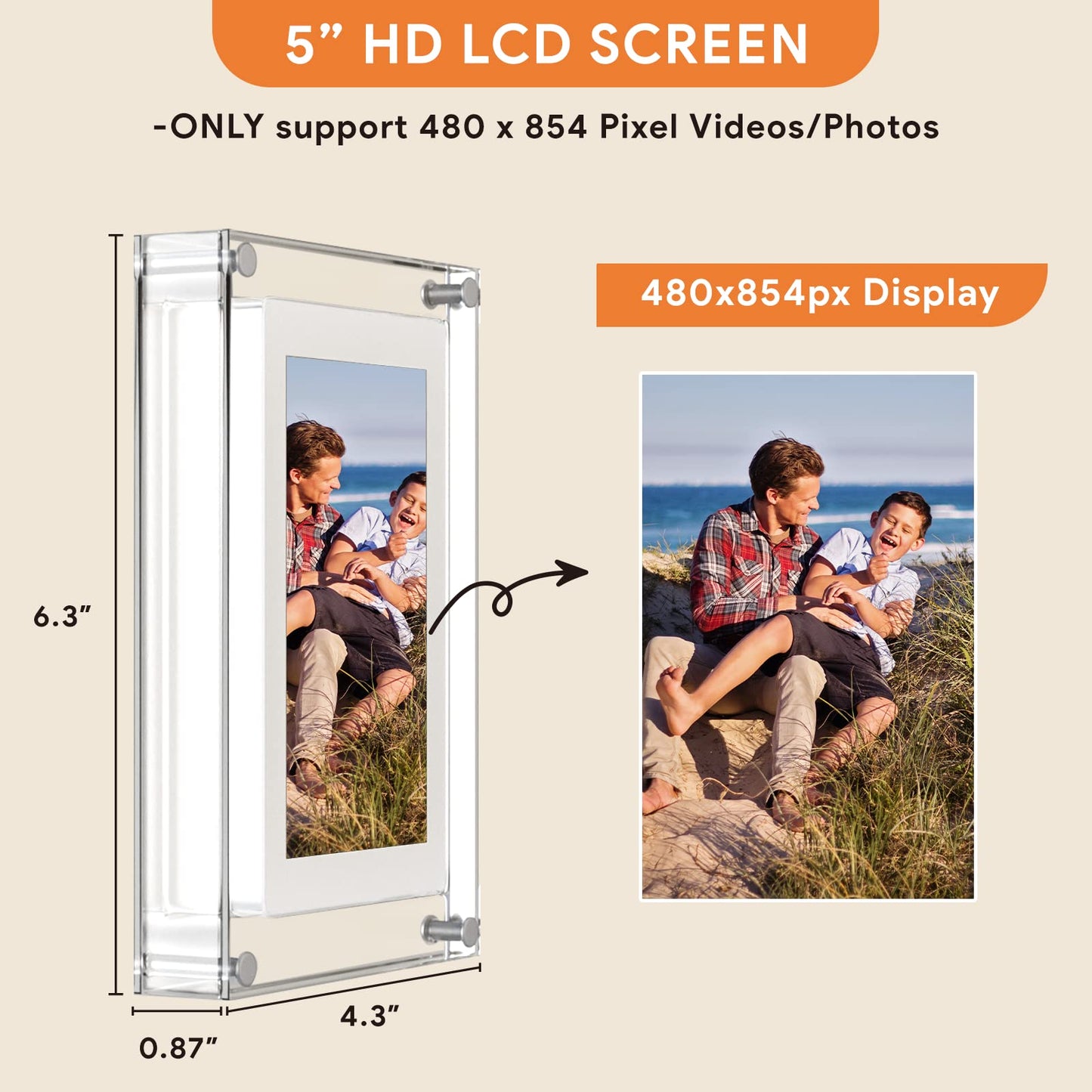 5 Inch Acrylic Picture Frame with 2GB Memory and 1000mAh Built-in Battery That Plays Slideshow Motion Video Frameo with Sound, Perfect for Home Decor and Heartfelt Gifts