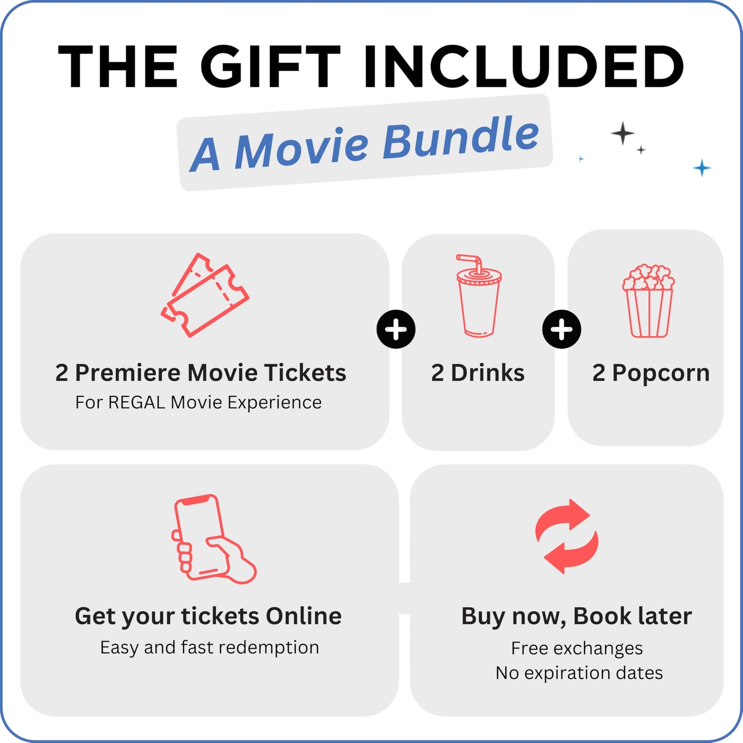 Wonderbox Regal Movie Gift Box, 2 Tickets, 2 Drinks & 2 Popcorn, Movie Night Experience for 2, Valid at 425 Locations