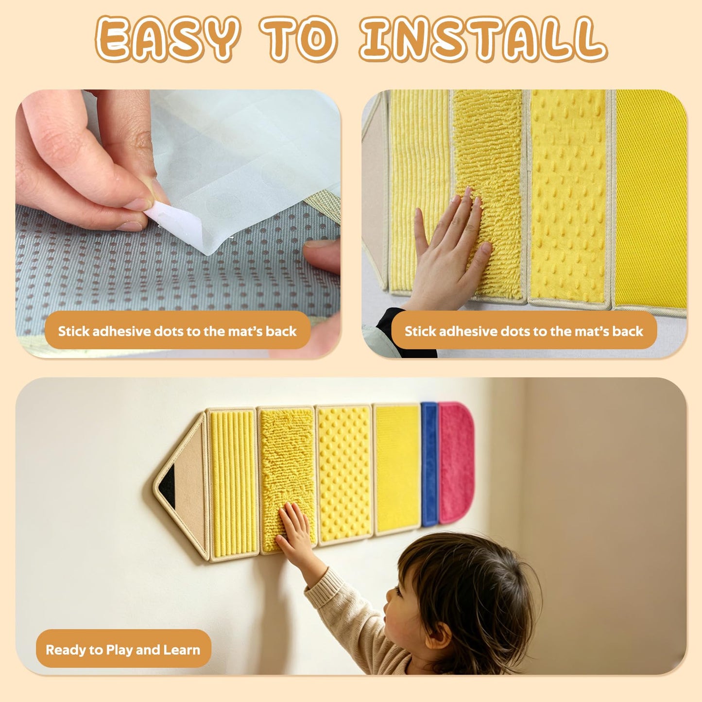 Pencil Sensory Wall Panel for Kids with Autism 6 Textured Quiet Montessori Toys Sensory Mats for Toddler Tactile Busy Board for Classroom Daycare Nursery Preschool Playroom