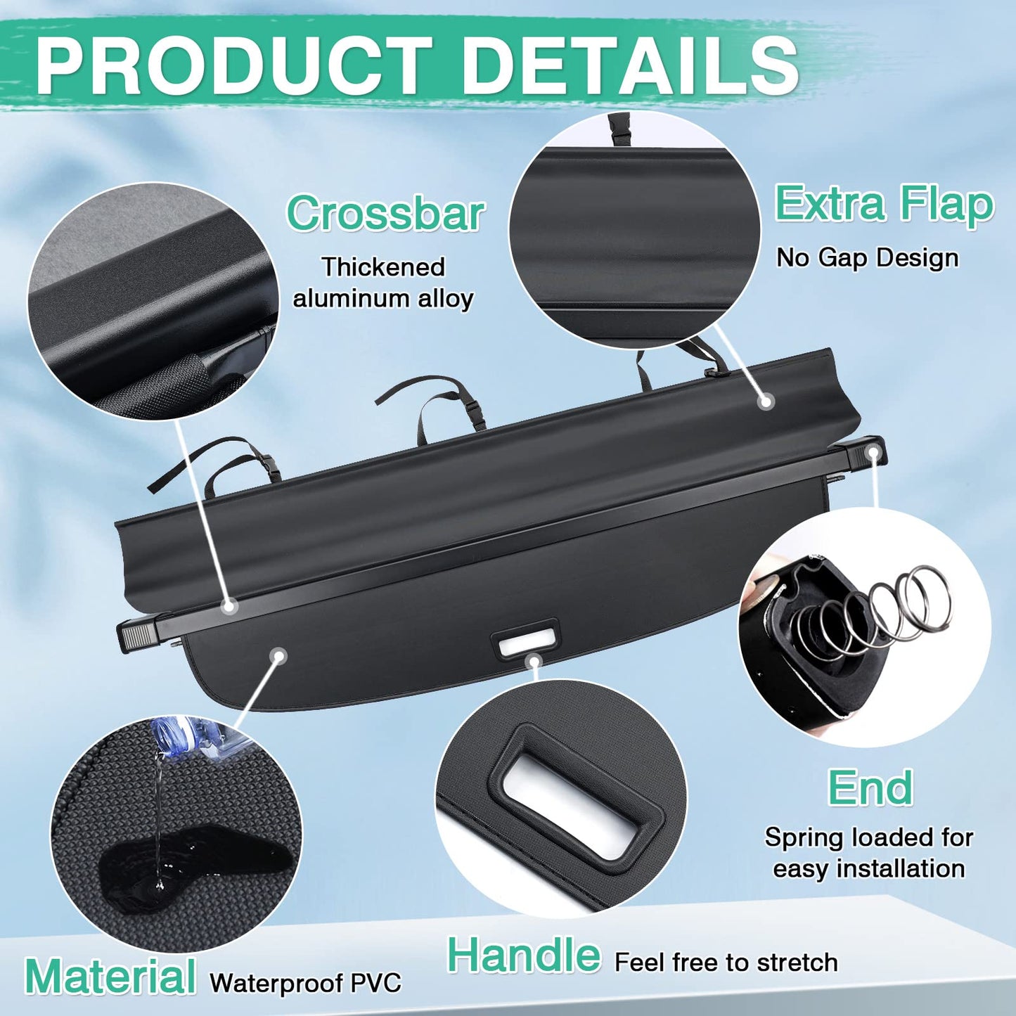 Powerty Cargo Cover for 2018-2024 VW Volkswagen Tiguan Accessories Trunk Cover Retractable Trunk Shielding Shade Cargo Luggage Cover No Gap(NOT for 2025 Volkswagen Tiguan)