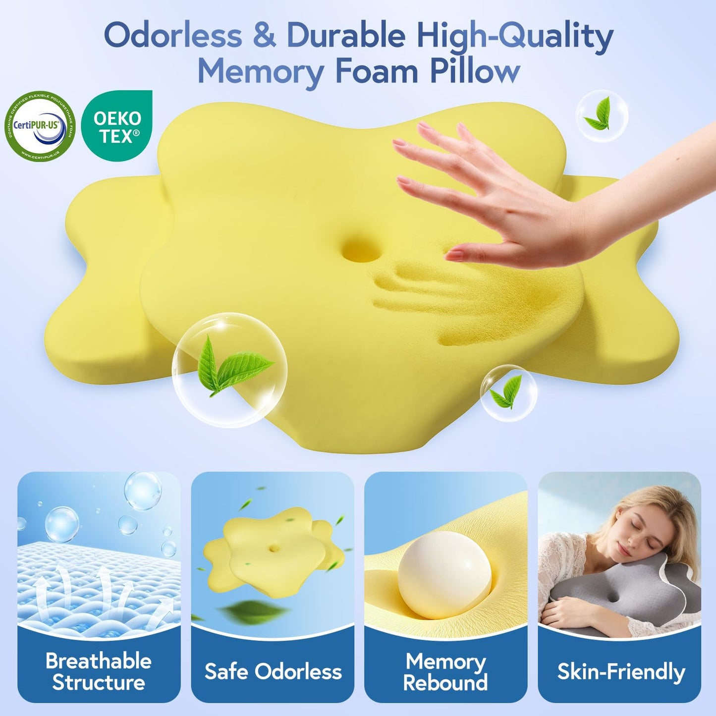 Rioicy Sleep Apnea Pillow for Side Sleepers, Cervical Neck Pillow for Neck Pain Relief, Ergonomic Contour Memory Foam Pillow with Cooling Washable Cover for Back, Side & Stomach Sleepers