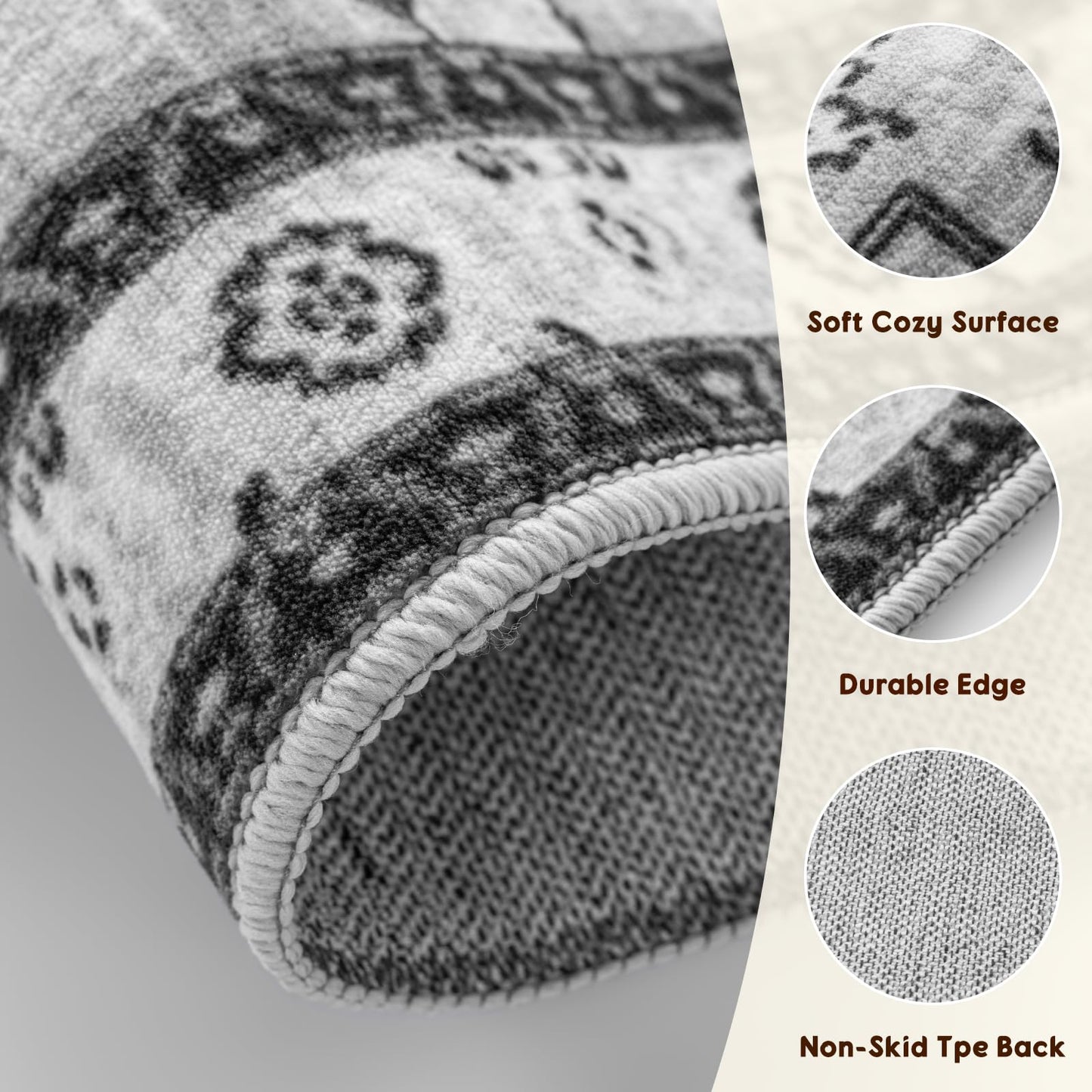 LBRO2M Boho Area Rug 8X10 Washable Rugs for Bedroom Low Piles Indoor Rugs, Non Slip Soft Carpet for Living Room, Dining Room, Gray Rug Foldable Pet Friendly Area Rugs Stain Resistant (8'X10' Gray)