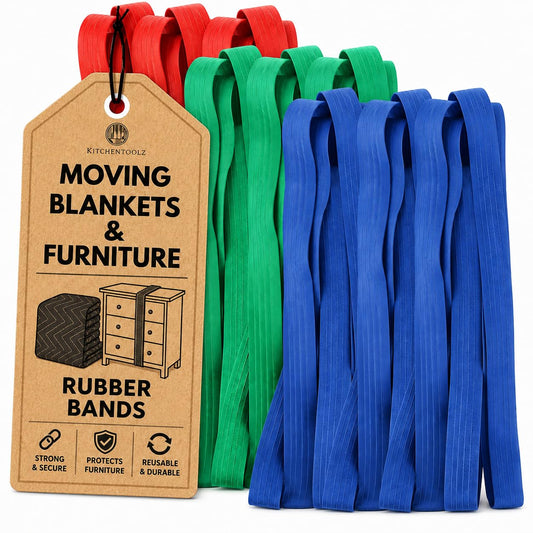12 Pack Variety Extra Large Moving Rubber Bands for Furniture and Moving Blankets - Extra Strength Rubber Mover Bands - 42", 36" and 30" Length - Moving Supplies by Kitchentoolz