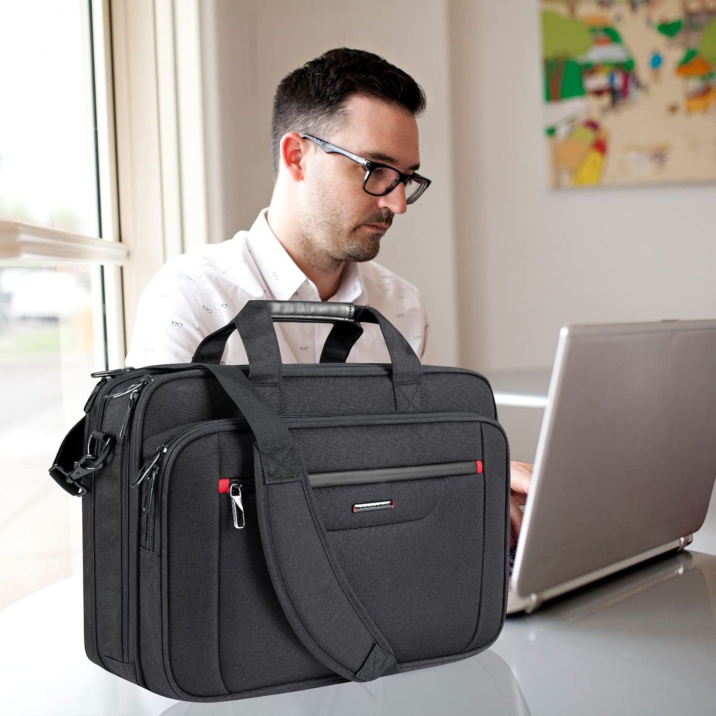 VANKEAN Laptop Briefcase Premium Laptop Case Fits Up to 17.3 Inch Business Shoulder Bag Laptop Expandable Water-Repellent Messenger Bag for Men/Women Computer Bag for Travel/Business/Black