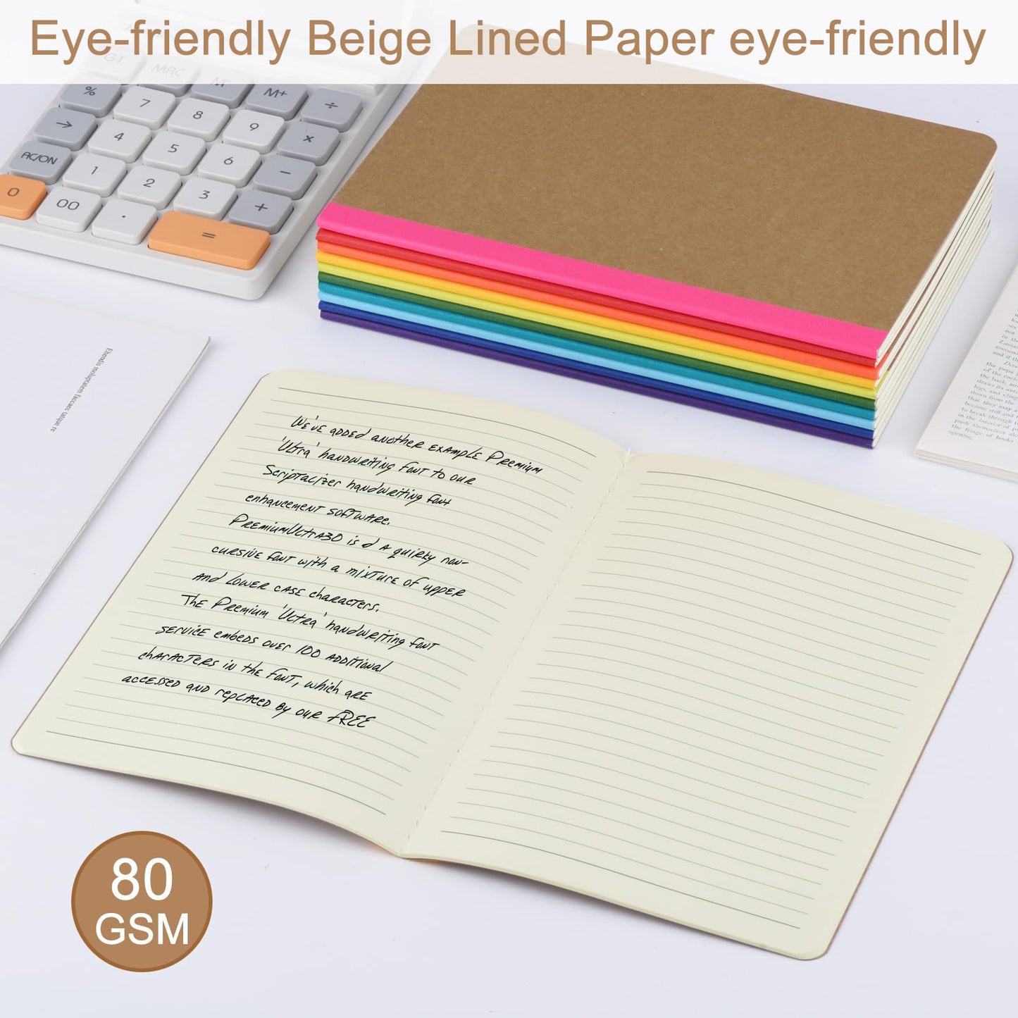 ZCZN 100 Pack Composition Notebooks Bulk, A5 Kraft Cover Lined Journals with Rainbow Spines for School, Business, Work and Daliy Use (100, 10 colors)