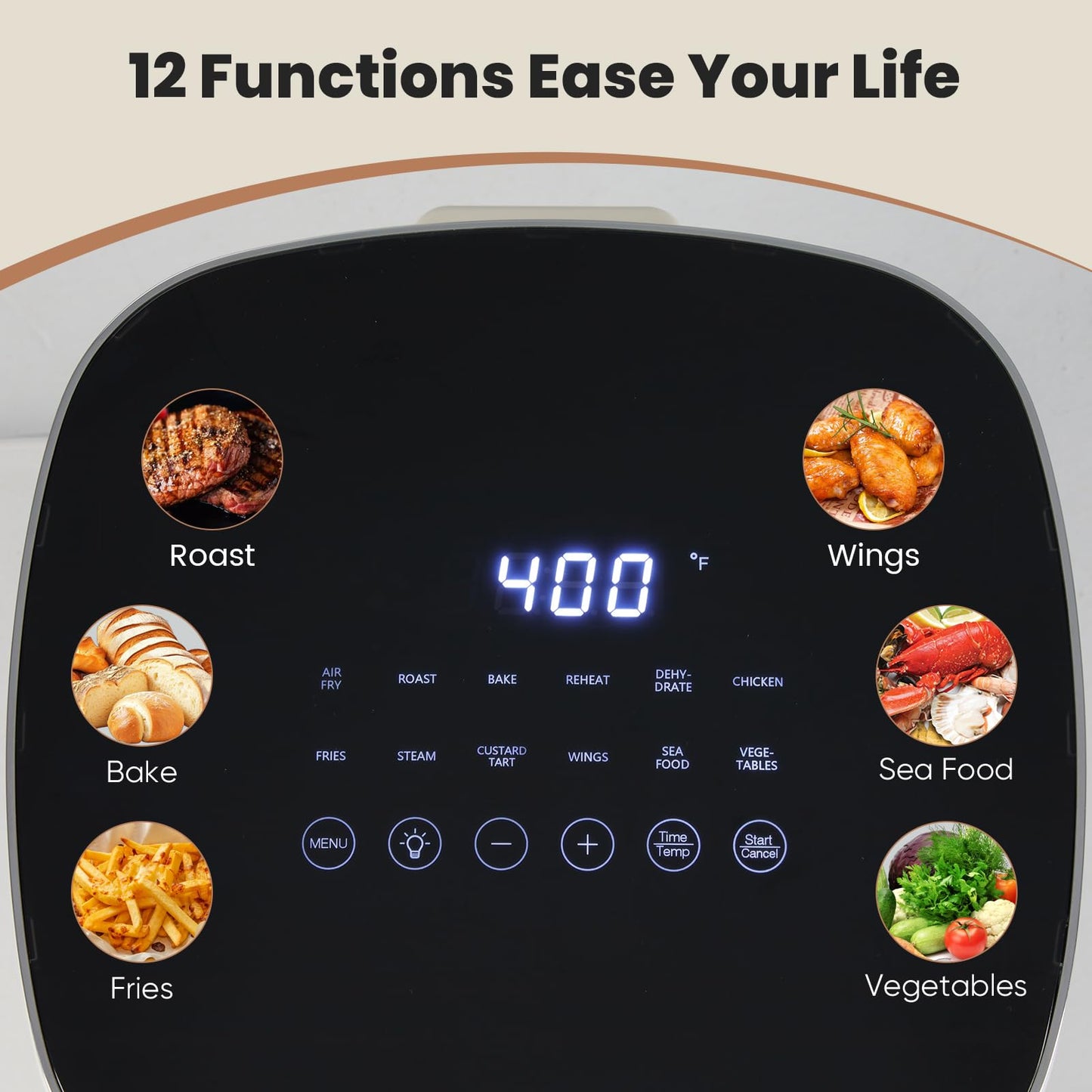 KMFurnila Air Fryer, 6QT Square Airfryer with Visual Window, 400°F Fast Heating Air Fryers Oven with Timer, Auto-Off, Non Toxic & Non Stick, Multiple 12 Modes for Roast, Bake, Dehydrate, Fry, Reheat