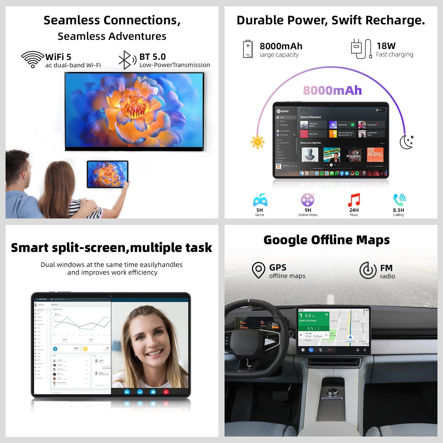 11 Inch Tablet Android 14 Tablets, 2024 New GMS Certified, Octa Core Tablet PC with Keyboard/Mouse/Case12GB RAM 128GB ROM 1TB Expand, 8000mAh, Fast Charging, 5GWiFi, BT5.0, FM, GPS (Black)
