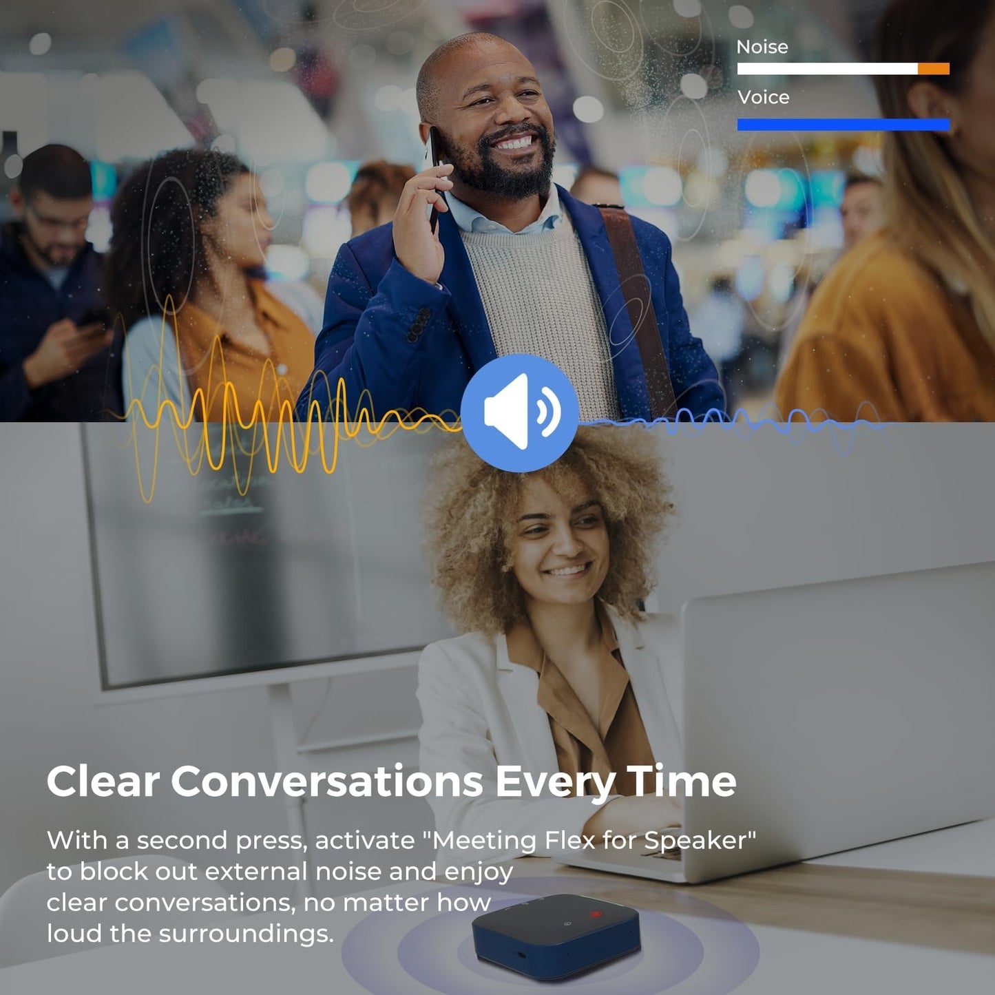 COOLPO Conference Speaker and Microphone Bluetooth Speakerphone with 4 Mics,USB C,360°Voice Pickup & Dual Noise Cancelling Conference Room Microphone for Work/Teams/Zoom/Home Office