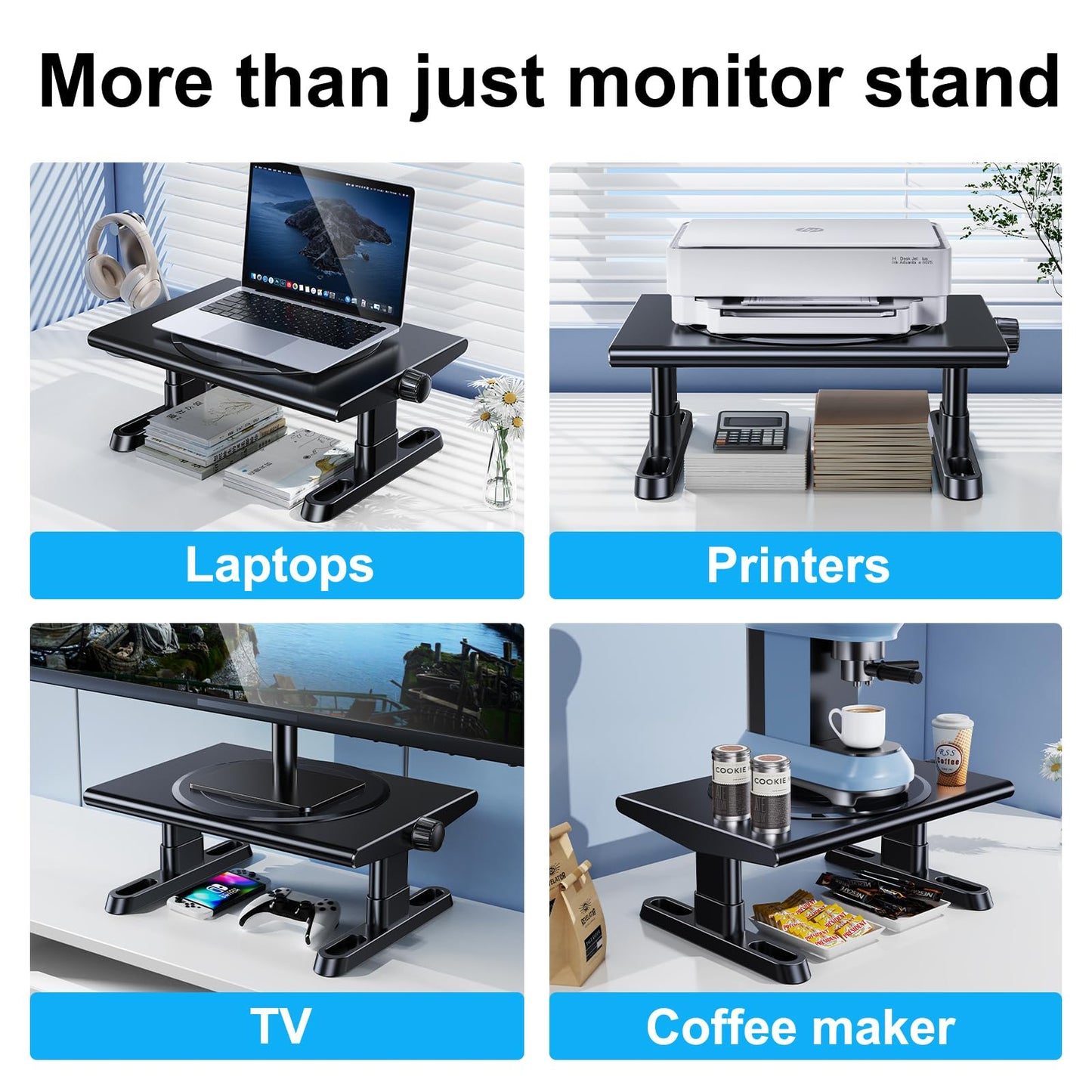 NIFBANG Monitor Stand Riser for Desk,360°Rotation Freely Height Adjustable by Knob,4.4-5.8 Inches,Ergonomic Monitor Stand Mount, Desktop Monitor Stand Riser for Computer,Laptop,Printer,Tv,Black