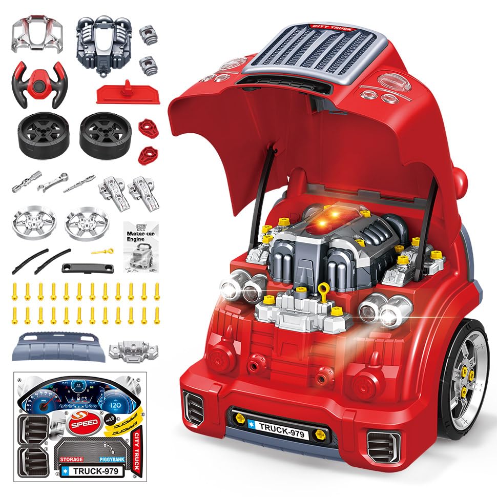 Interactive Truck Engine Toy with Removable Parts - Lights, Sounds, and Fun for Young Mechanics -Unleash their Creativity and Motor Skills with this Truck Engine Toy- Ideal Gift for 3-5-Year-Old Boys
