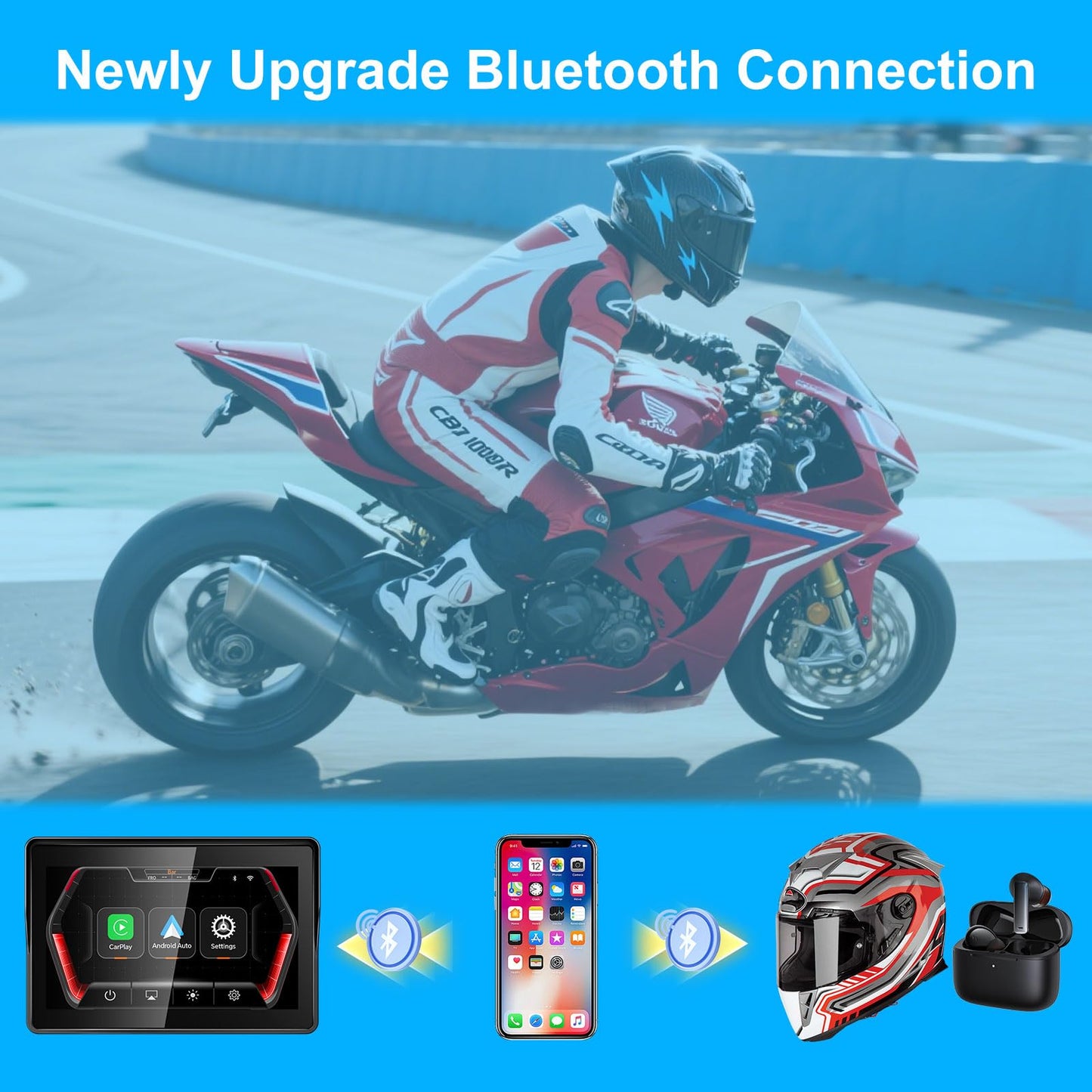 YCV 5" Wireless CarPlay for Motorcycle Touchscreen with Android Auto, HD Waterproof Screen Portable GPS Navigastion System, Support Bluetooth Call, Music Play, Siri, Google Assistant, Vioce Control