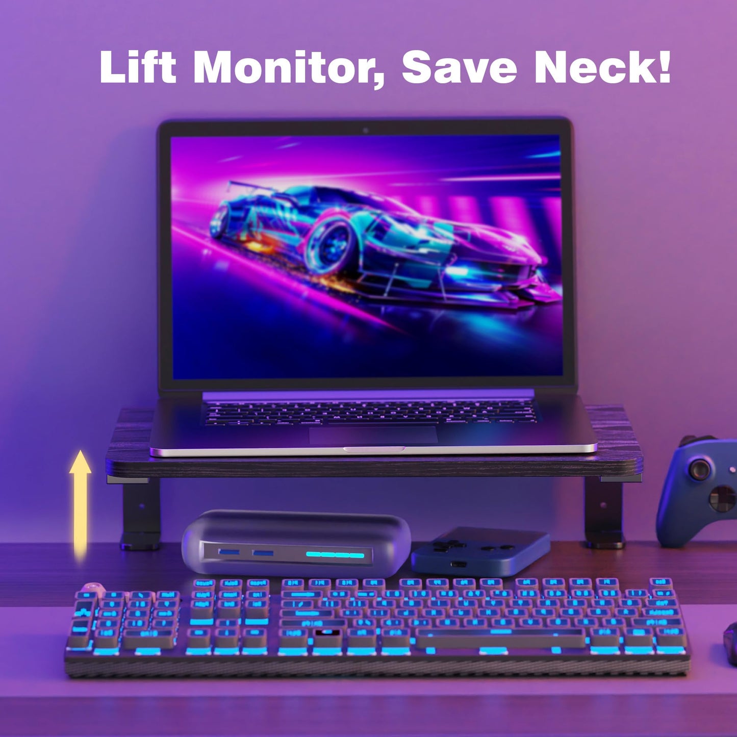 ART-GIFTREE Desk Extender, 15-inch Clamp-On Desk Shelf, Height-Adjustable Desktop Shelf Organizer for Monitors Office and Gaming Accessories, Arm Support Table Extension, 44lbs Heavy Duty, Black