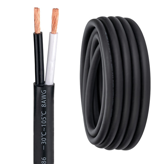 8 Gauge 2 Conductor Electrical Wire 8/2 Wire 100FT 600V 8 AWG 2 Conductor Wire for Motor Leads, Portable Lights, Battery Chargers, Machinery, Large Speakers (8AWG-2C, 100FT)