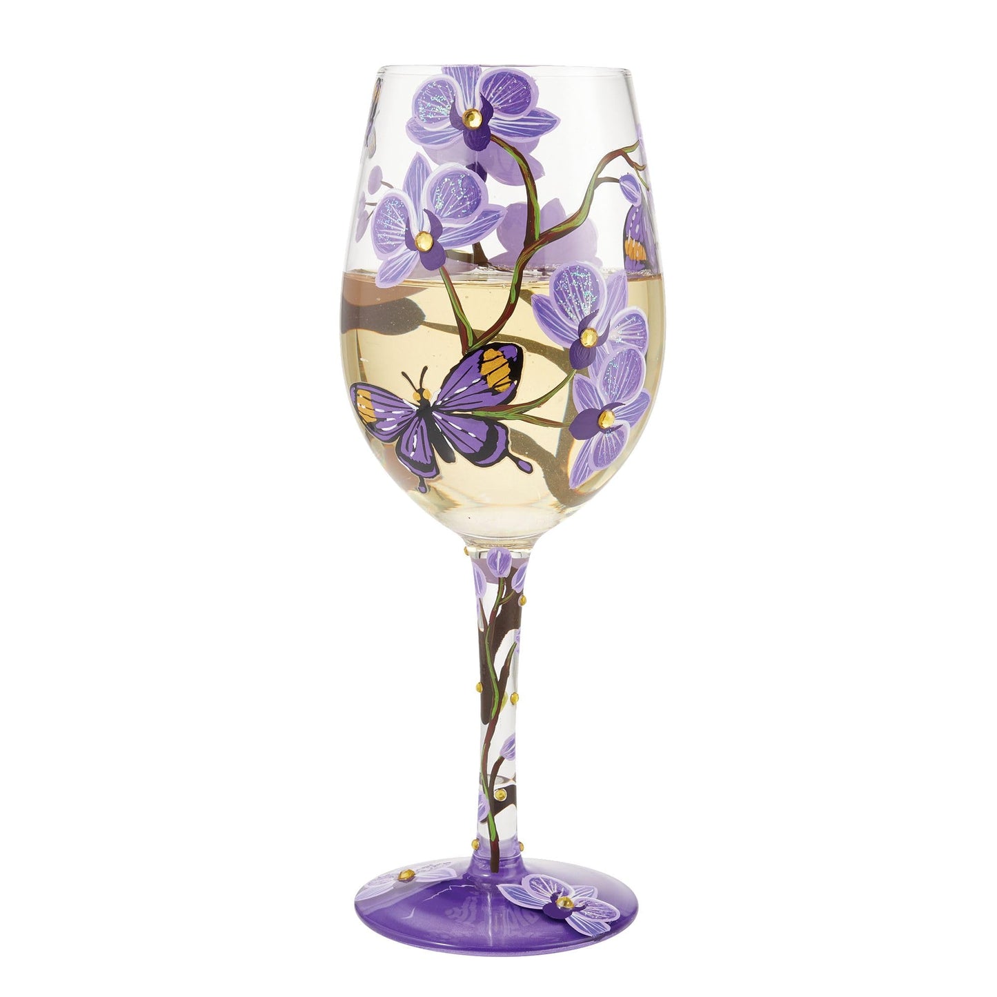 Enesco Designs by Lolita Butterfly Jubilee Hand-Painted Artisan Wine Glass, 15 Ounce, Multicolor