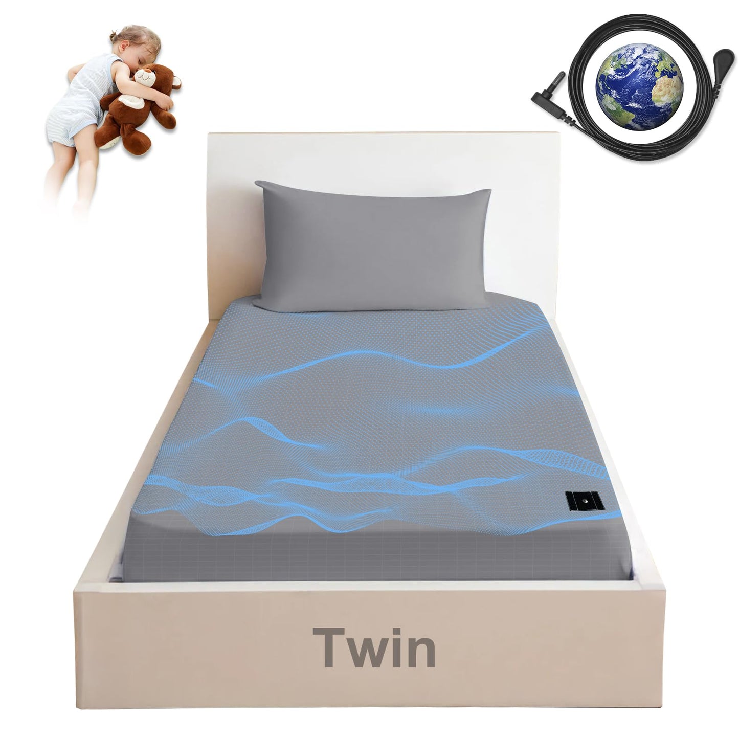 Grounding Sheets,Twin Fitted Sheet with Grounding Wire for Better Sleep,90% Organic Cotton 10% Pure Silver,Earth Connected Bed Sheets(Gray, 39 * 75 * 15inch)