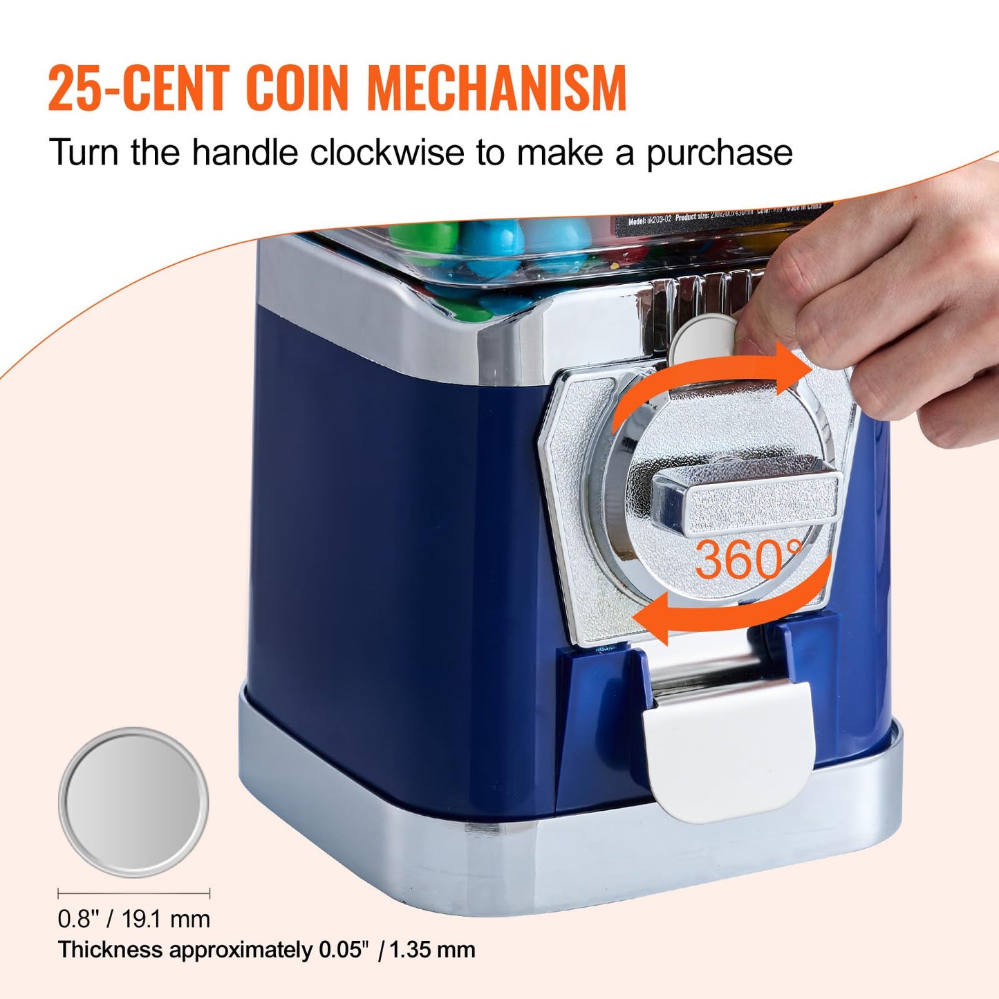 VEVOR Gumball Machine, 17"H Home Candy Vending Machine, PC Gumball Dispenser, Bubble Gum Machine for Game Stores, Coin Operated Gumball Bank for Toy Capsules Bouncy Balls Candy, Blue