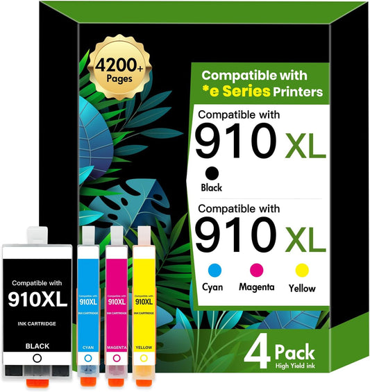 910 910XL 8025e 8015e Ink Cartridges Combo Pack Replacement for HP Printer 910 XL 910XL/910 Black and Color Multipack for OfficeJet Pro 8015e 8025e 8020 8028e 8035e 8034e 8028 8025 8020e
