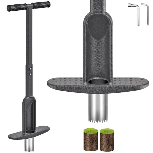 Dolibest Bulb Planter Tool w/Soft Rubber Grip, Grass Plugger Tool w/Stainless Steel Sharp Serrations, pre-Assembled Sod Plugger w/Centre Auto Dump Design for Lawn Planting Bulbs and Grass Repair