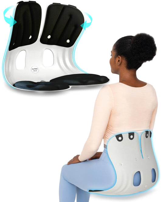 curble GRAND, Ergonomic Chair Back Support, Lumbar Support for Good Posture Correction and Back Pain Relief, Perfect for Office Chair, Floor Seat, and Work from Home, Patented (Black)